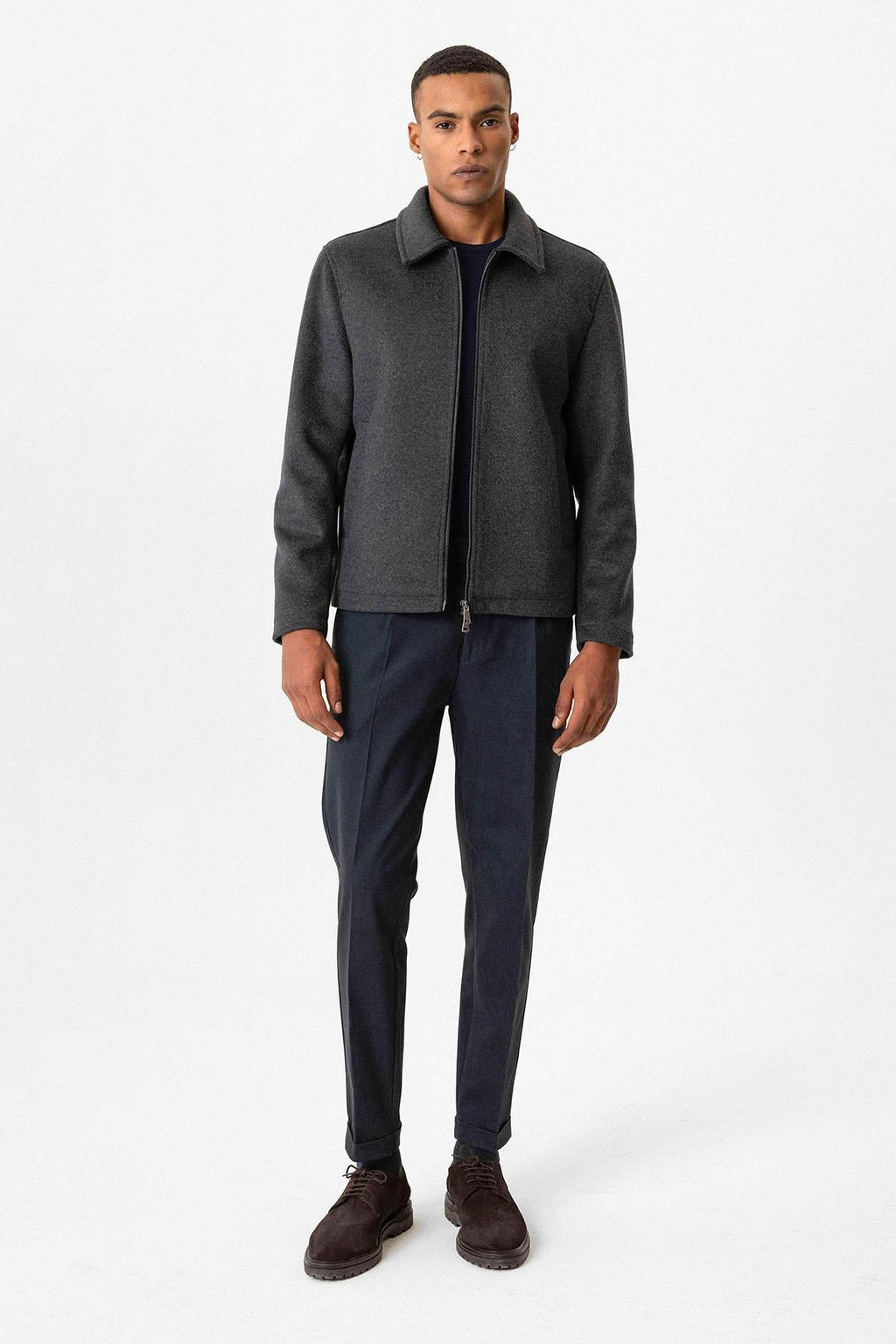 Anthracite Wool-Blend Seasonal Men's Jacket - Wessi