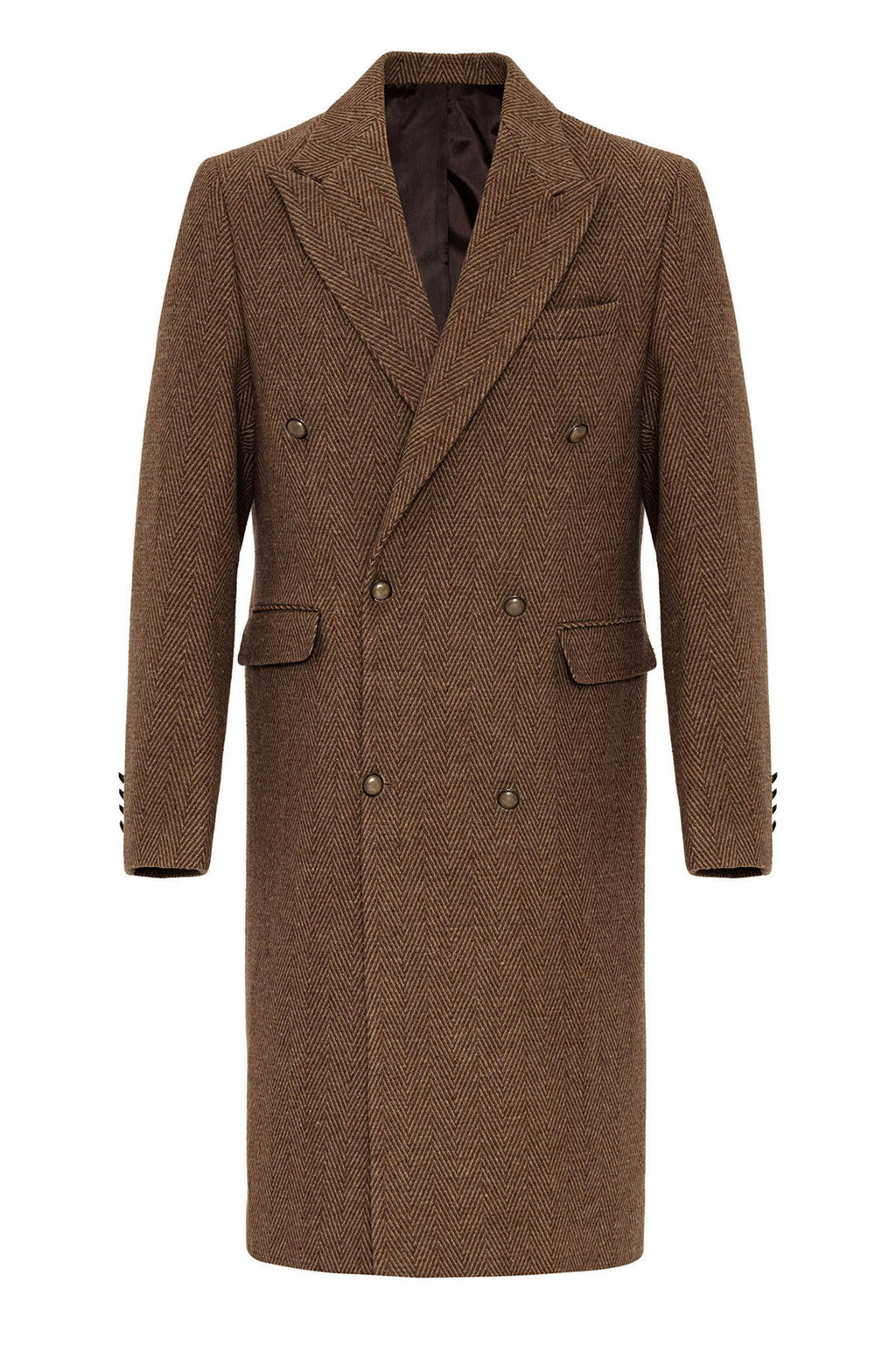 Herringbone Patterned Double Breasted Men's Coat - Wessi