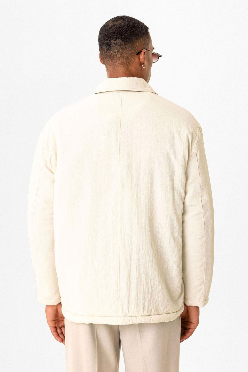 Beige Lightly Padded Men's Jacket with Cargo Pockets - Wessi