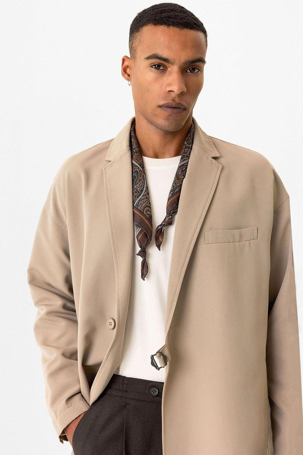 Men's Trench Coat with Buckle Detail - Wessi