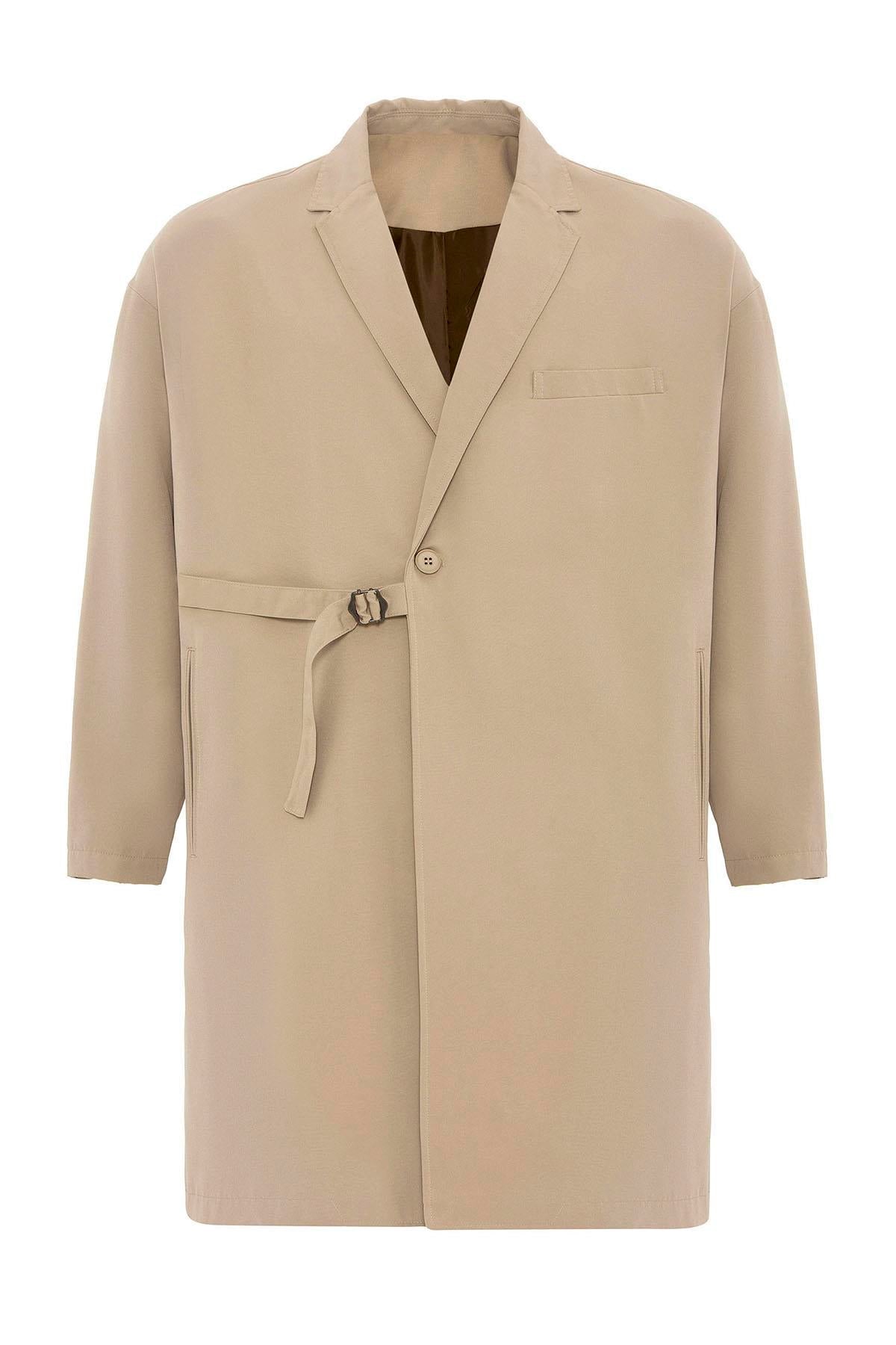 Men's Trench Coat with Buckle Detail - Wessi