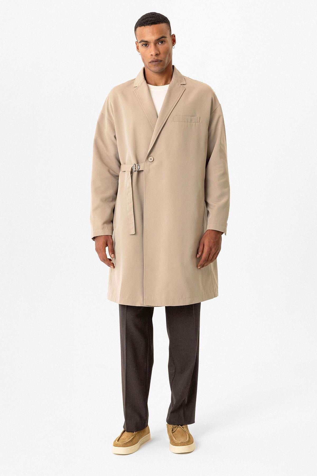 Men's Trench Coat with Buckle Detail - Wessi