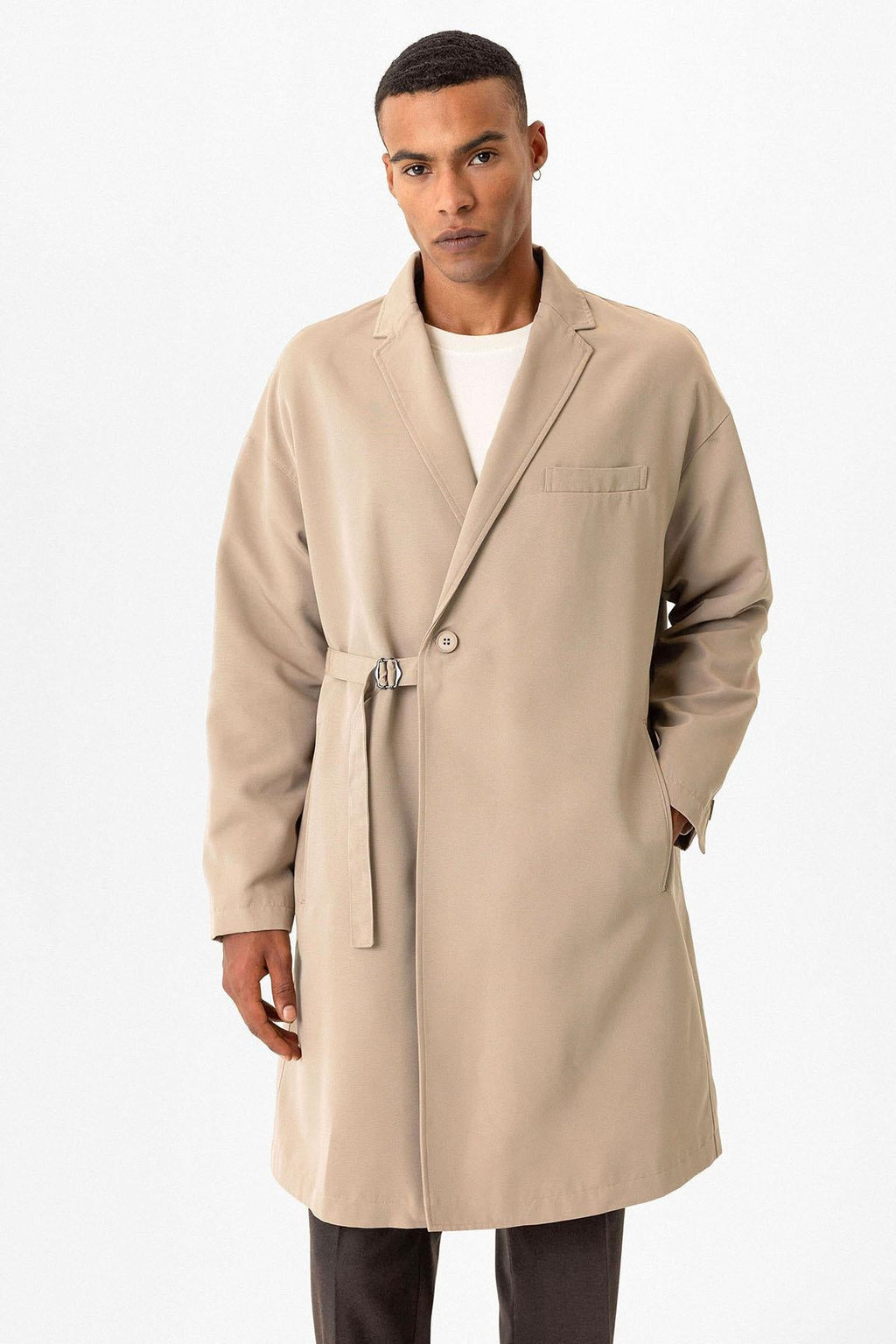 Men's Trench Coat with Buckle Detail - Wessi