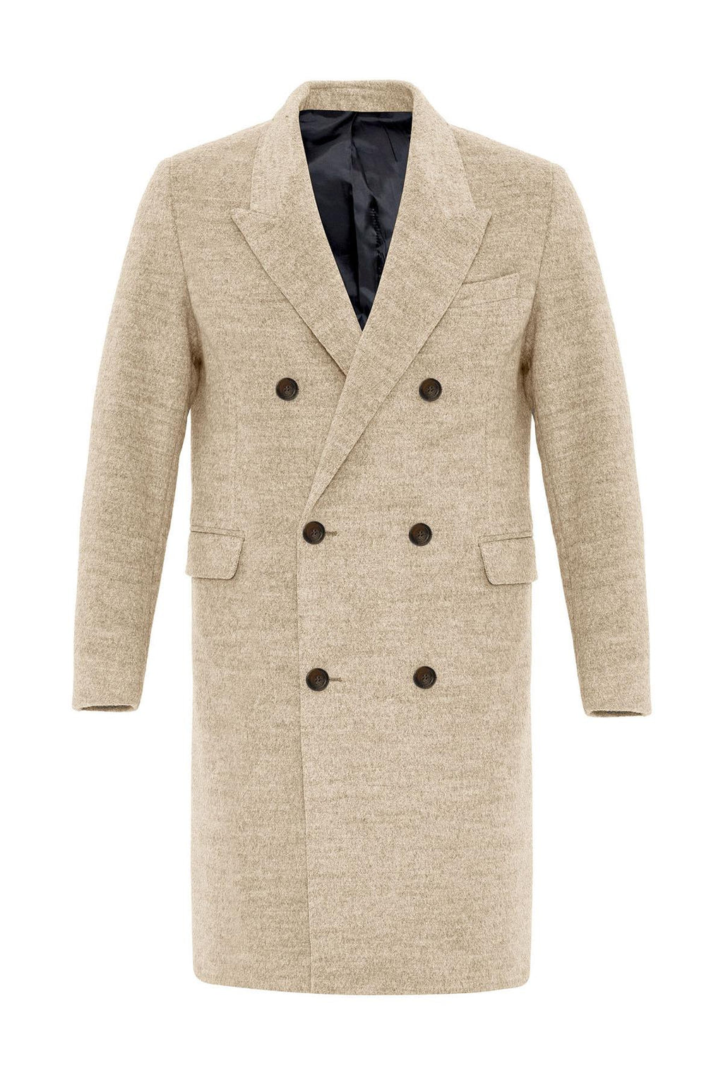 Beige Wool-Blend Double-Breasted Men's Coats - Wessi