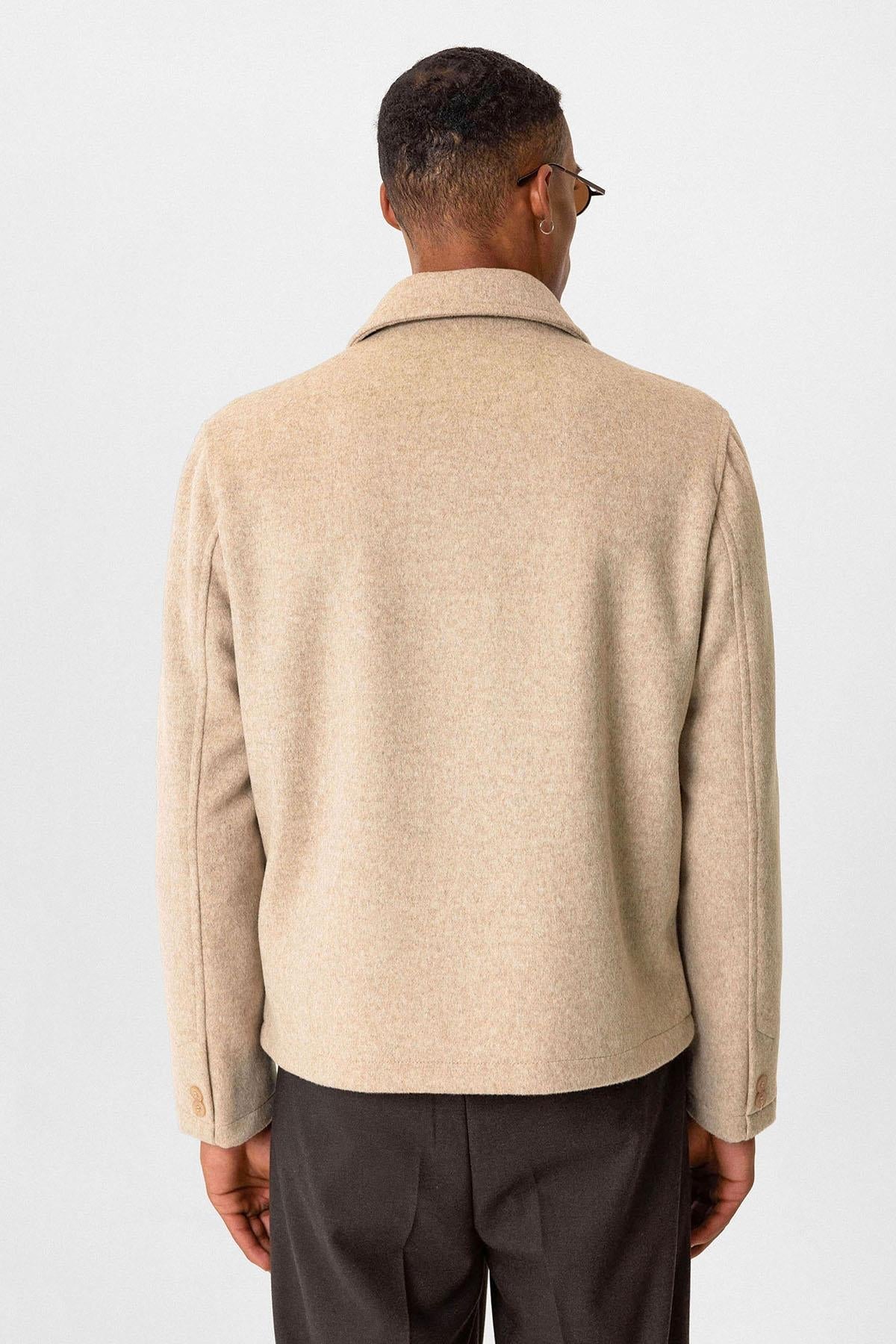 Beige Wool-Blend Seasonal Men's Jacket - Wessi