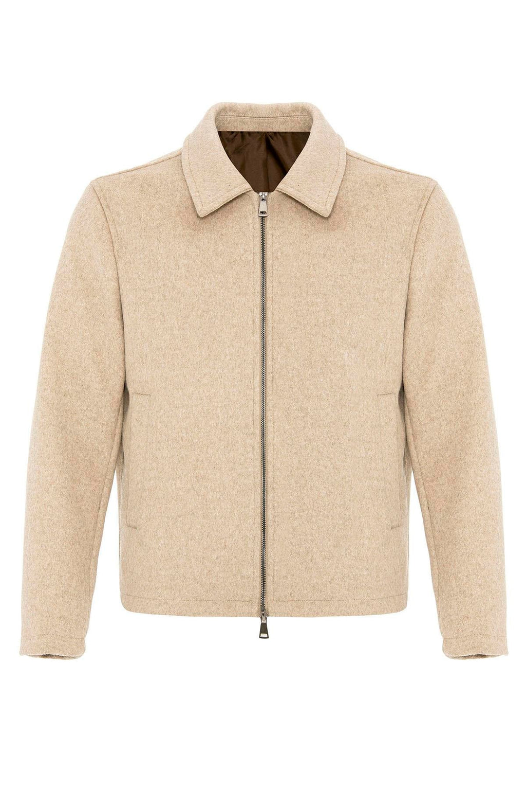 Beige Wool-Blend Seasonal Men's Jacket - Wessi