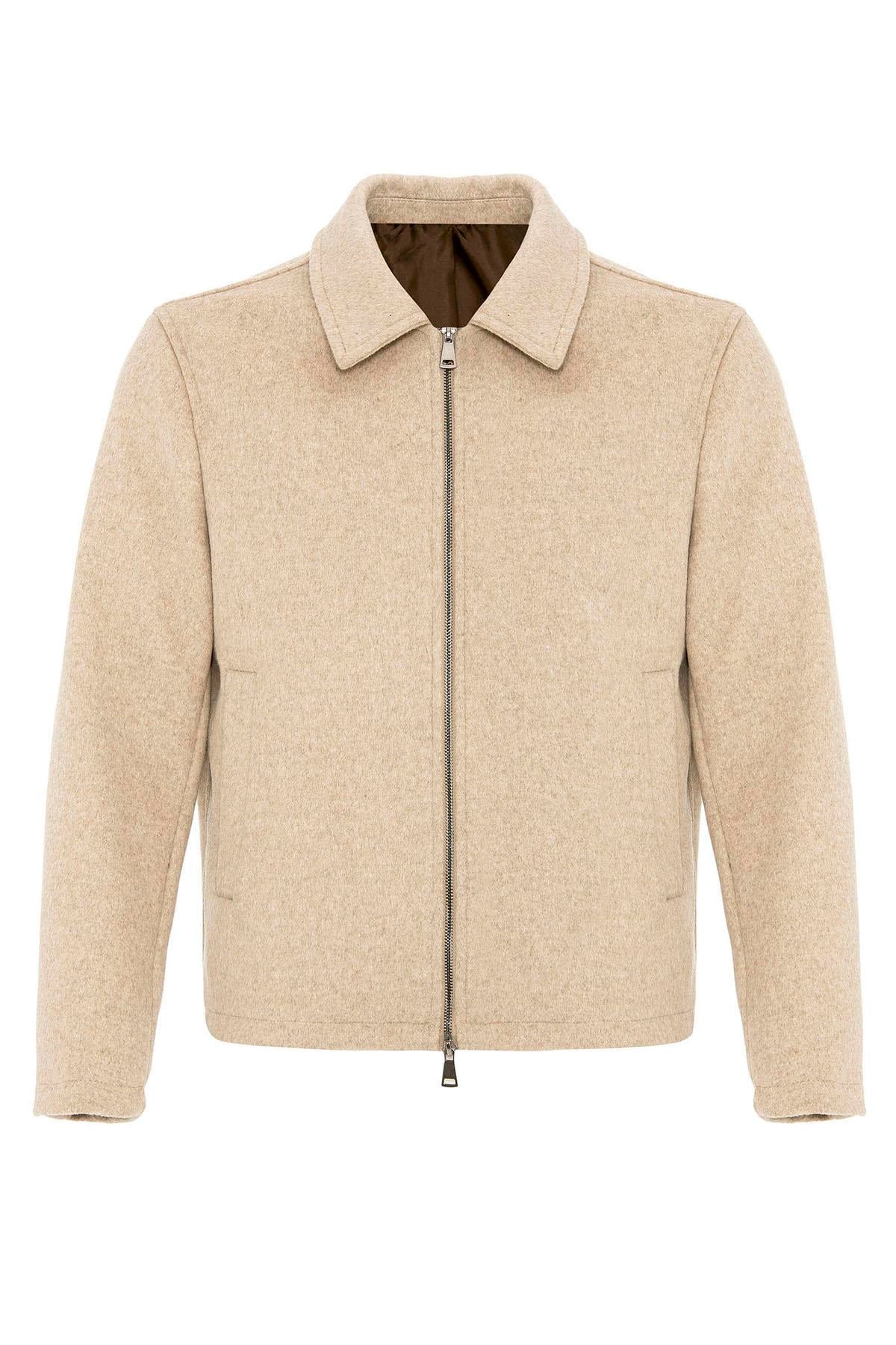 Beige Wool-Blend Seasonal Men's Jacket - Wessi