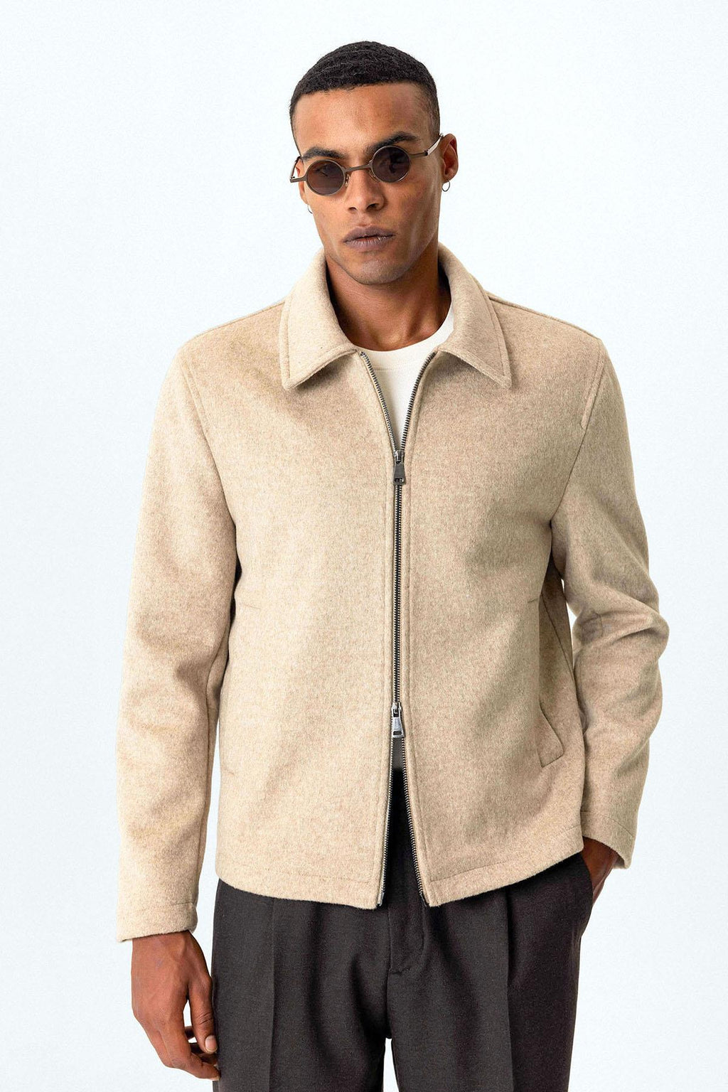 Beige Wool-Blend Seasonal Men's Jacket - Wessi