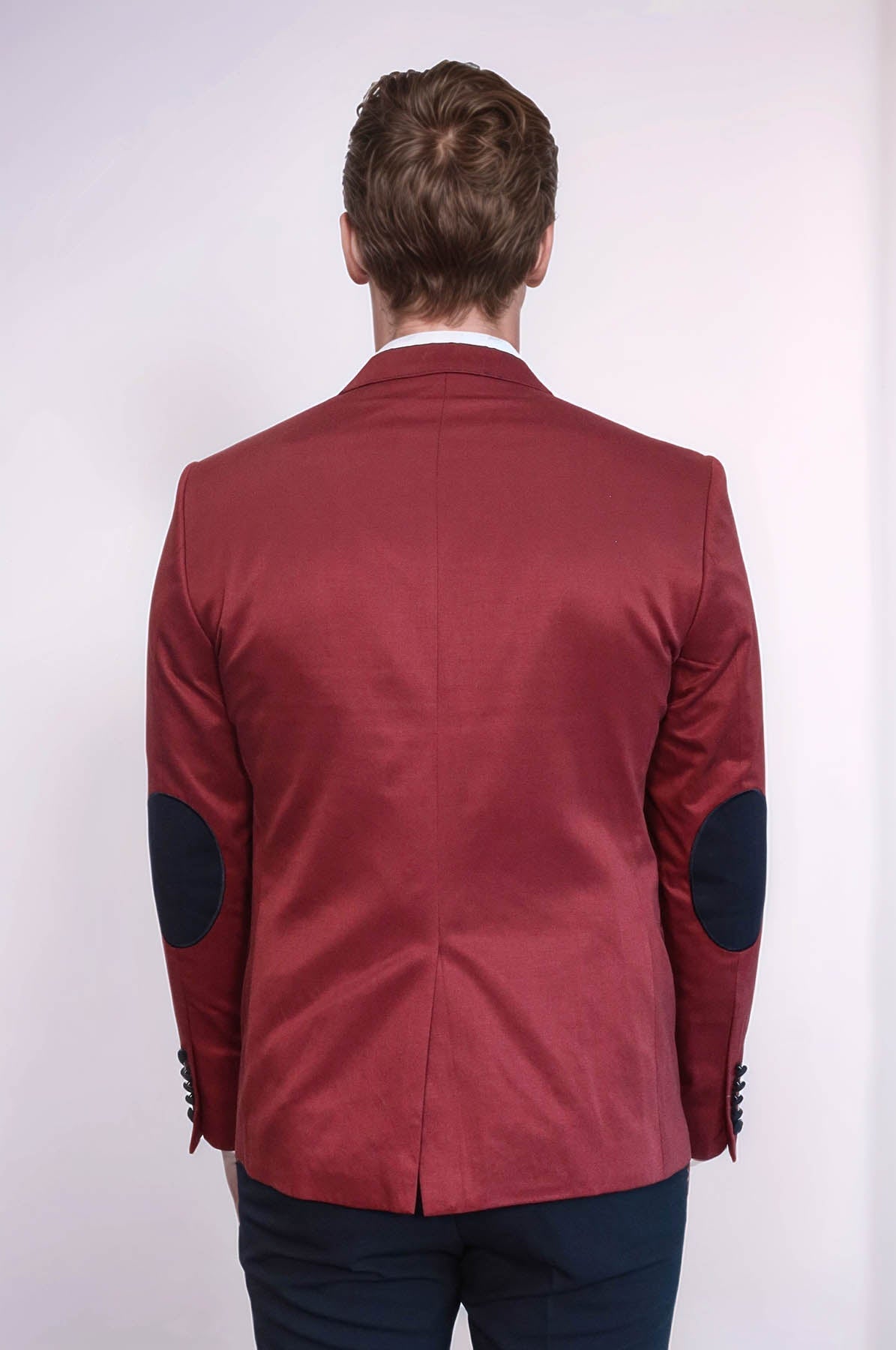 2 Buttons 3 Pockets Crested Cotton Burgundy Jacket