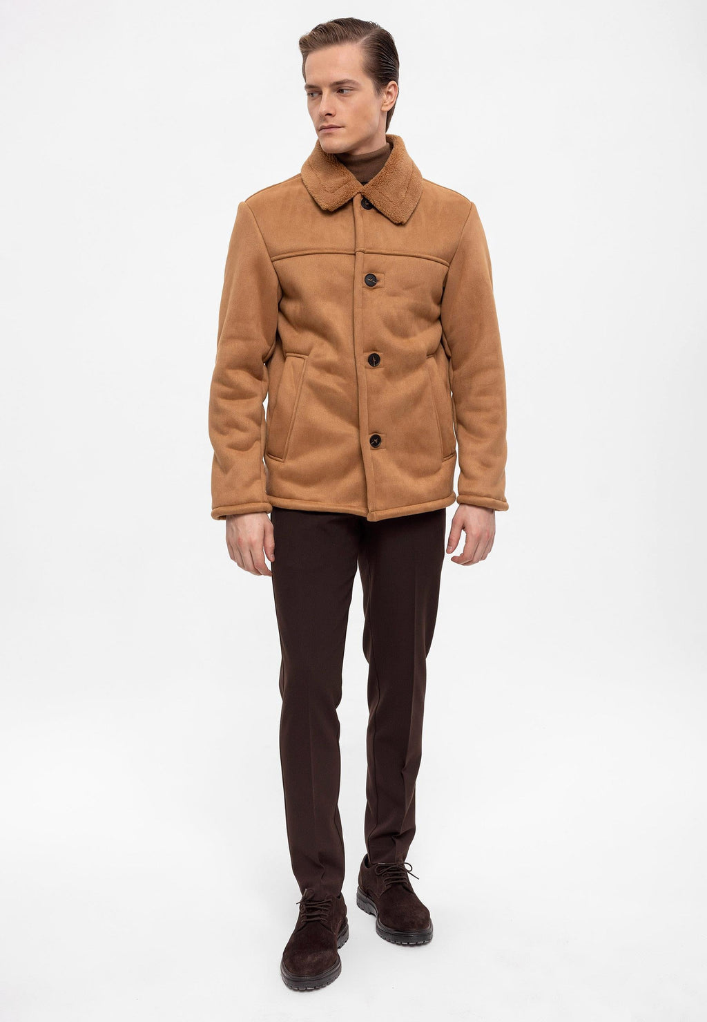 Camel Suede Jacket with Lining Detail - Wessi