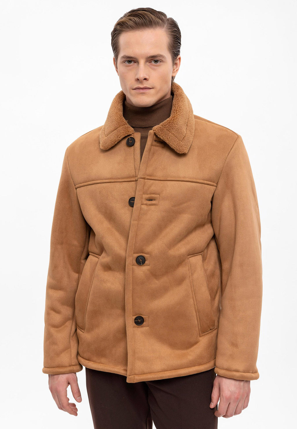 Camel Suede Jacket with Lining Detail - Wessi