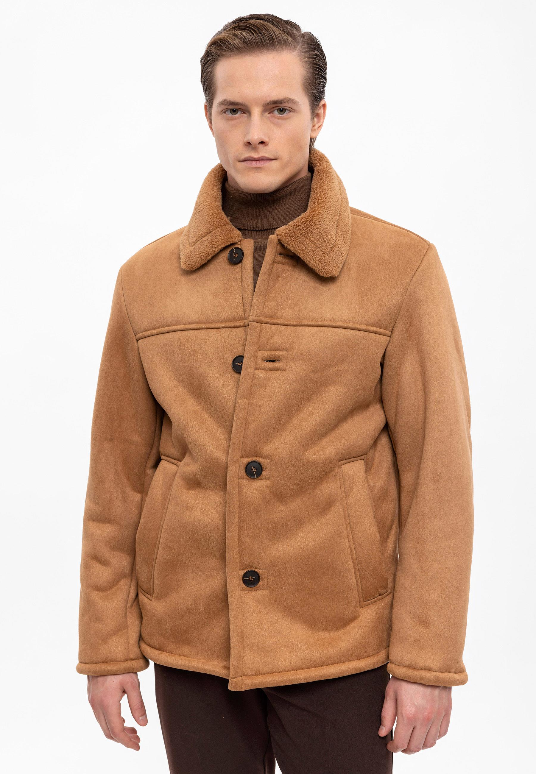 Camel Suede Jacket with Lining Detail - Wessi