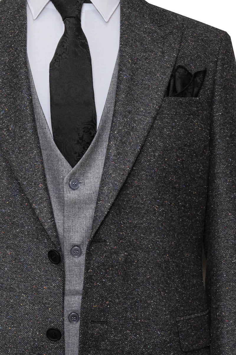 Gray Jacket, Vest,, Black Trousers, and Tie Combo - Modern Style - Wessi