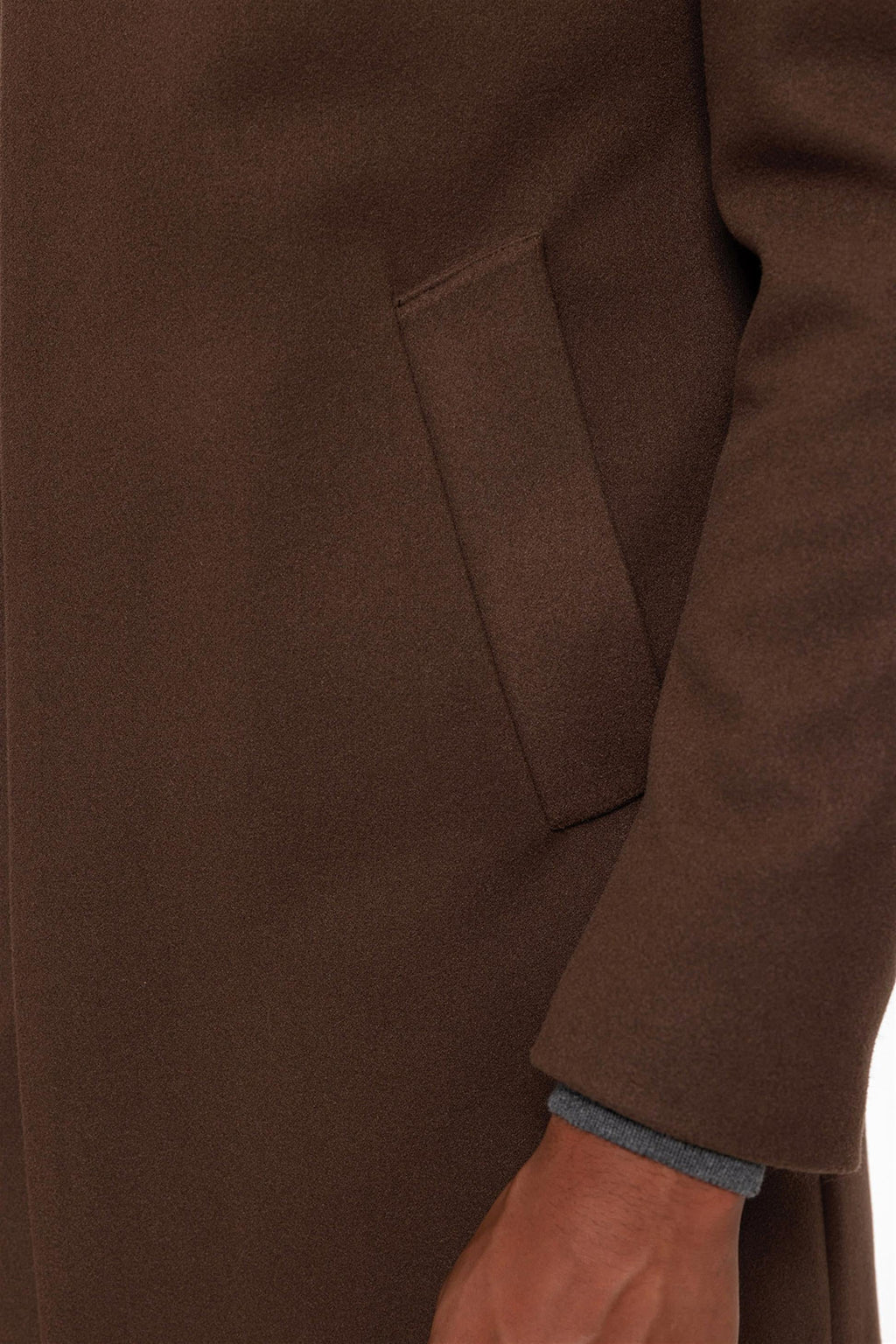 Brown High Collar Men's Coat with Hidden Button Detail - Wessi