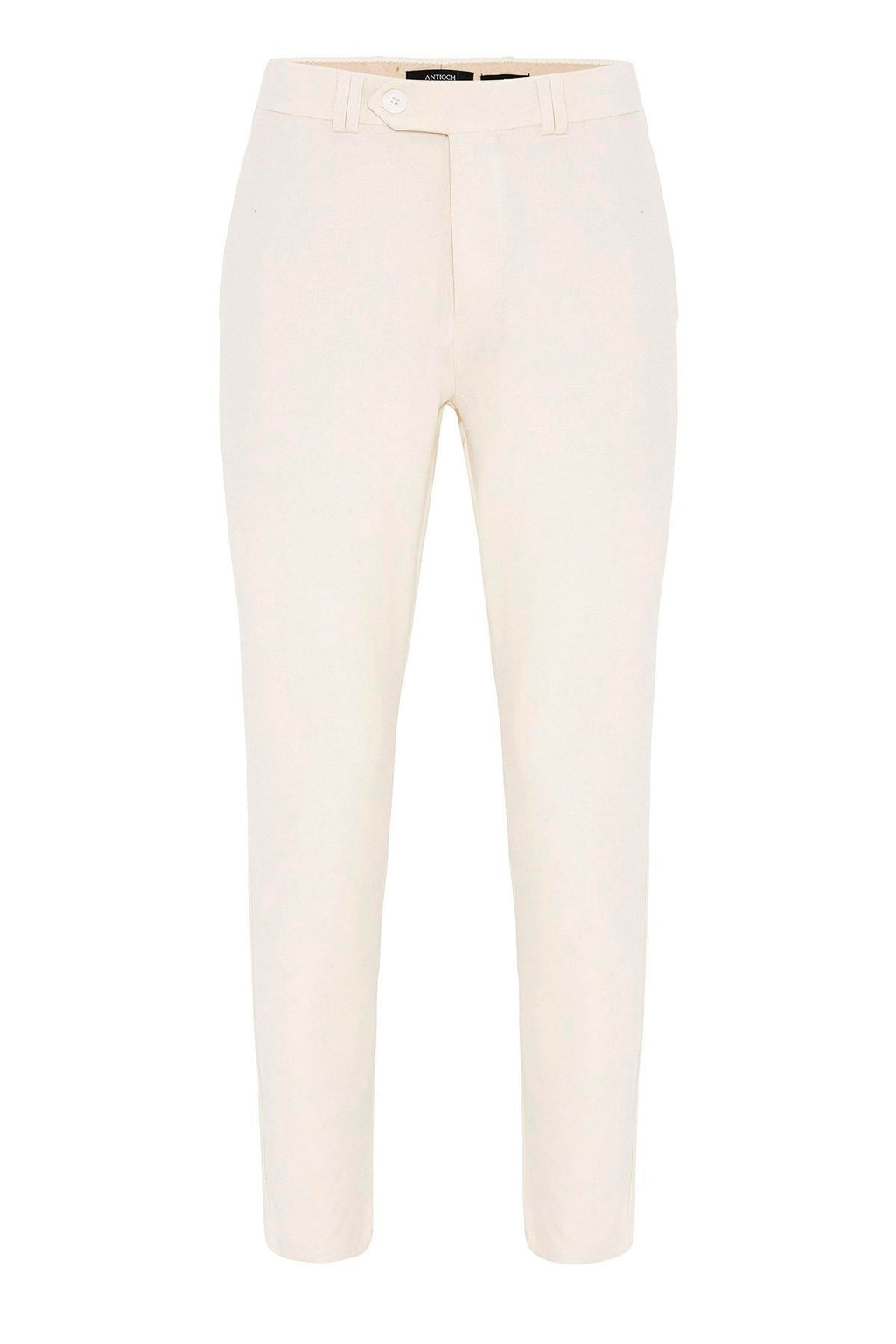 Ecru Men's Slim Fit Plain Accessory Fabric Trousers - Wessi