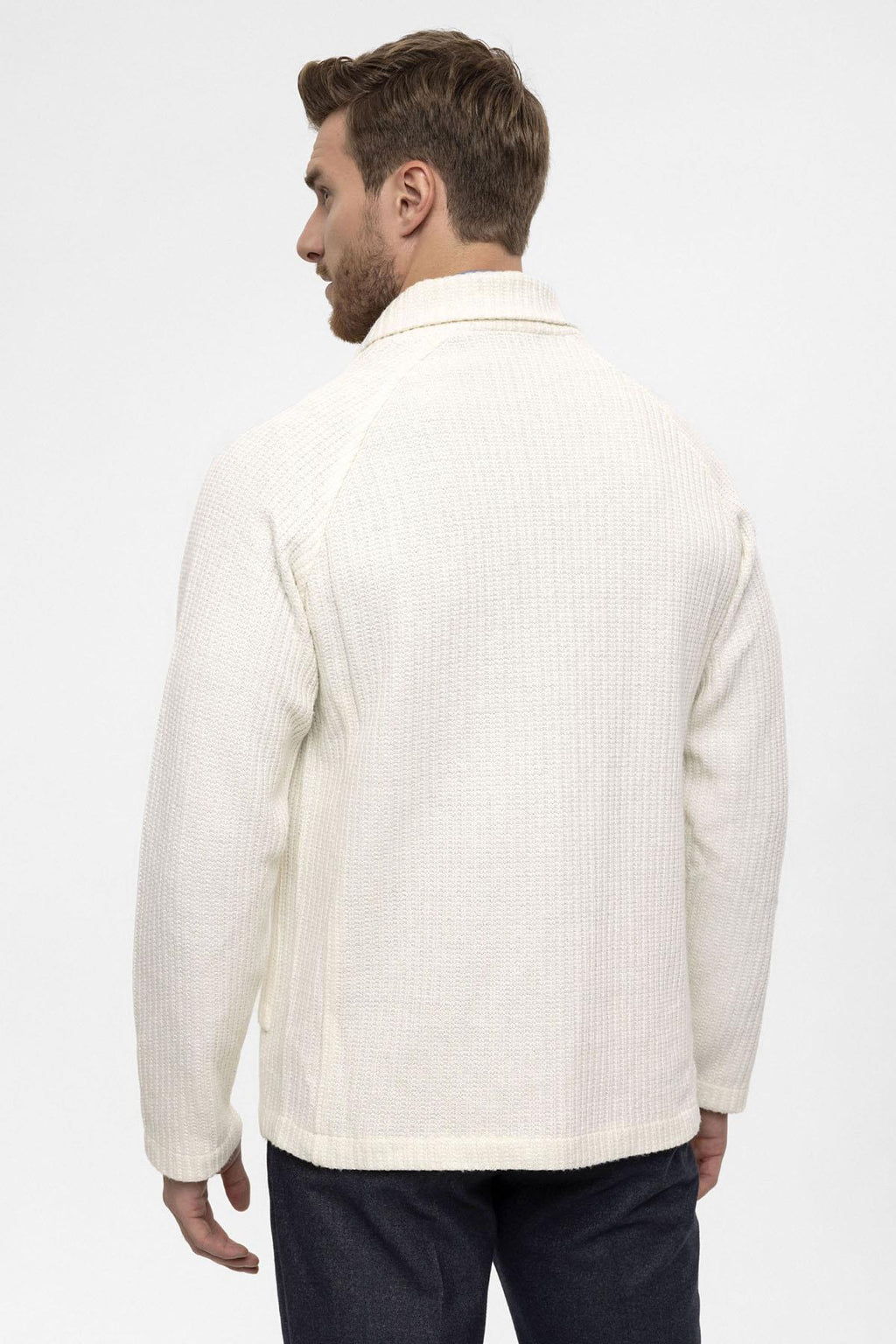 Ecru Shawl Collar Double-Breasted Men's Cardigan - Wessi