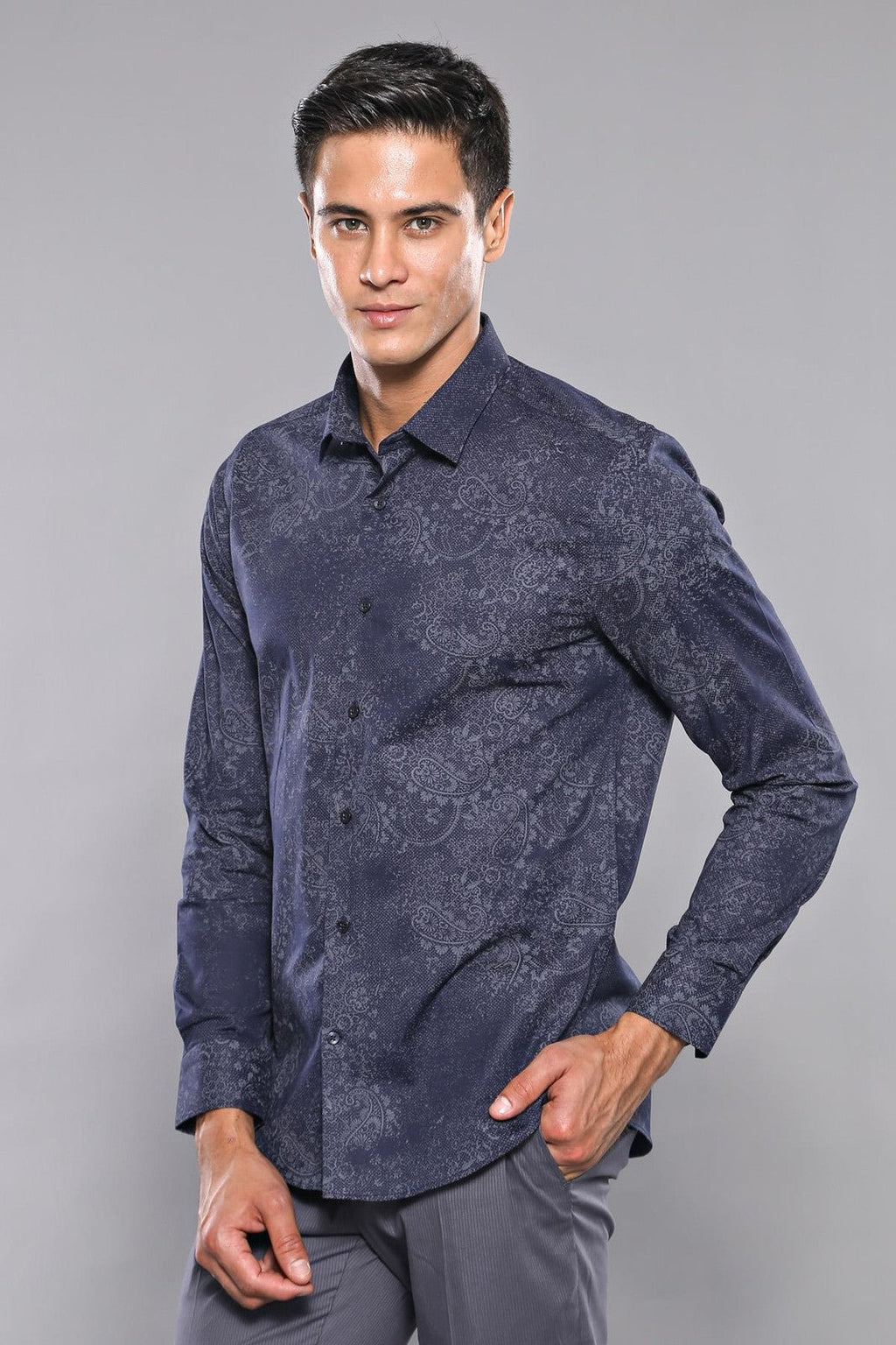 Patterned Navy Blue Shirt | Wessi - Wessi
