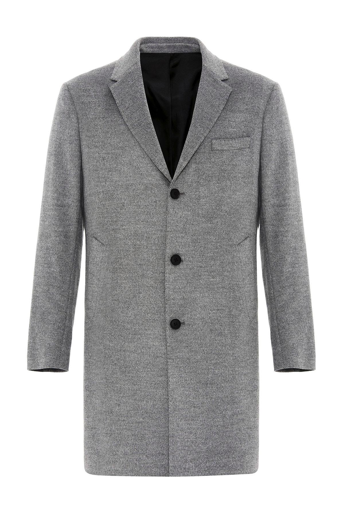 Grey Slim Fit Notch Lapel Men's Coat - Wessi