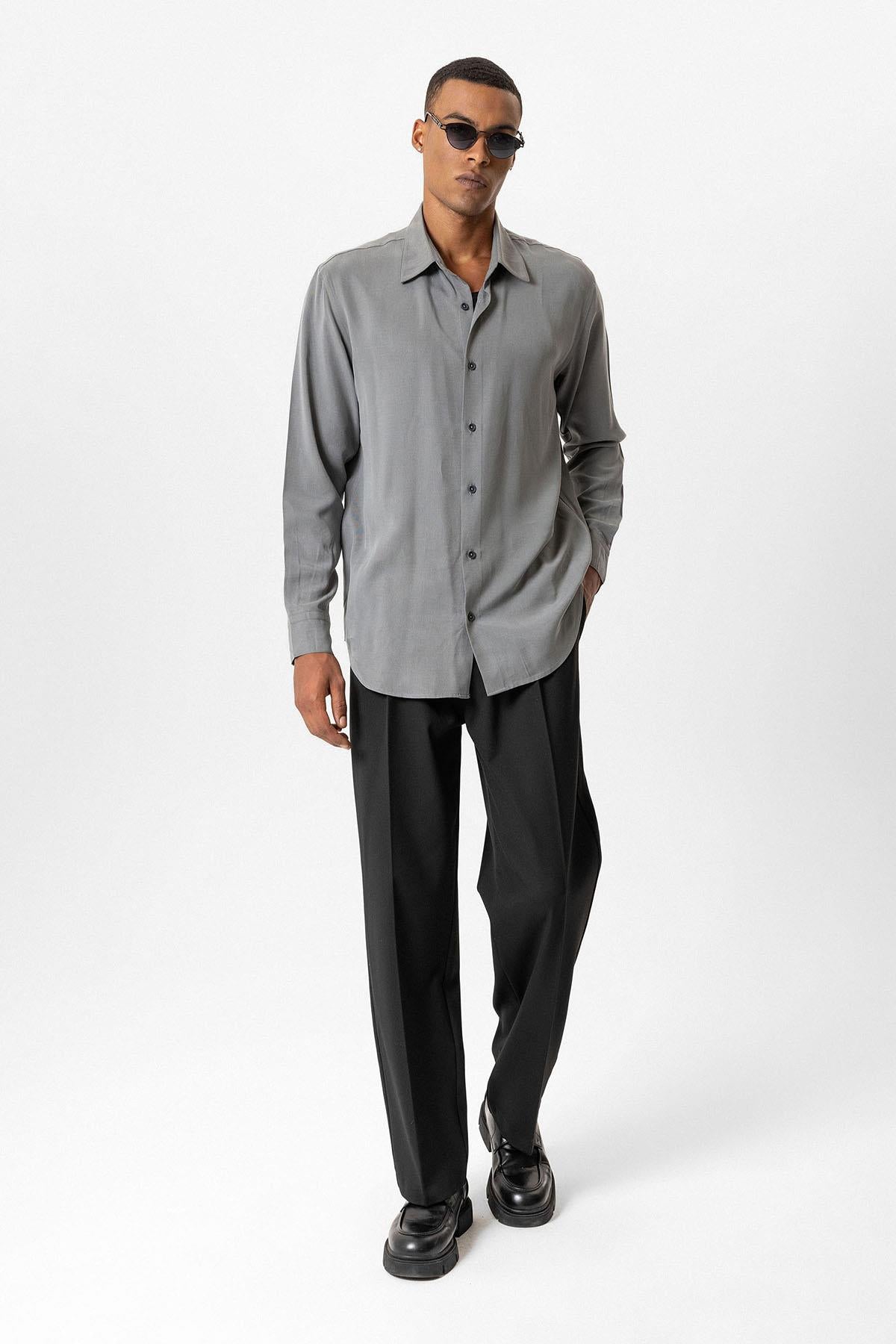 Gray Technical Tencel Fabric Men's Shirt - Wessi
