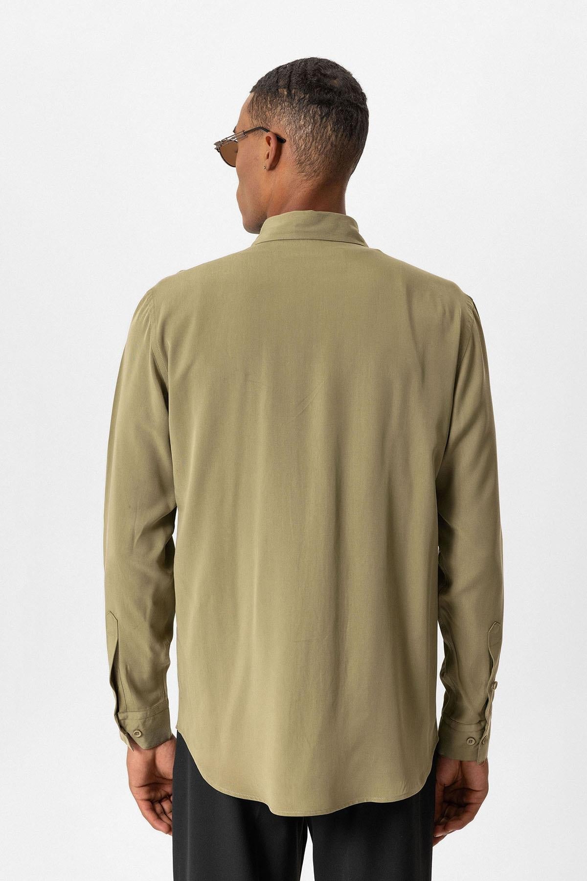 Khaki Technical Tencel Fabric Men's Shirt - Wessi