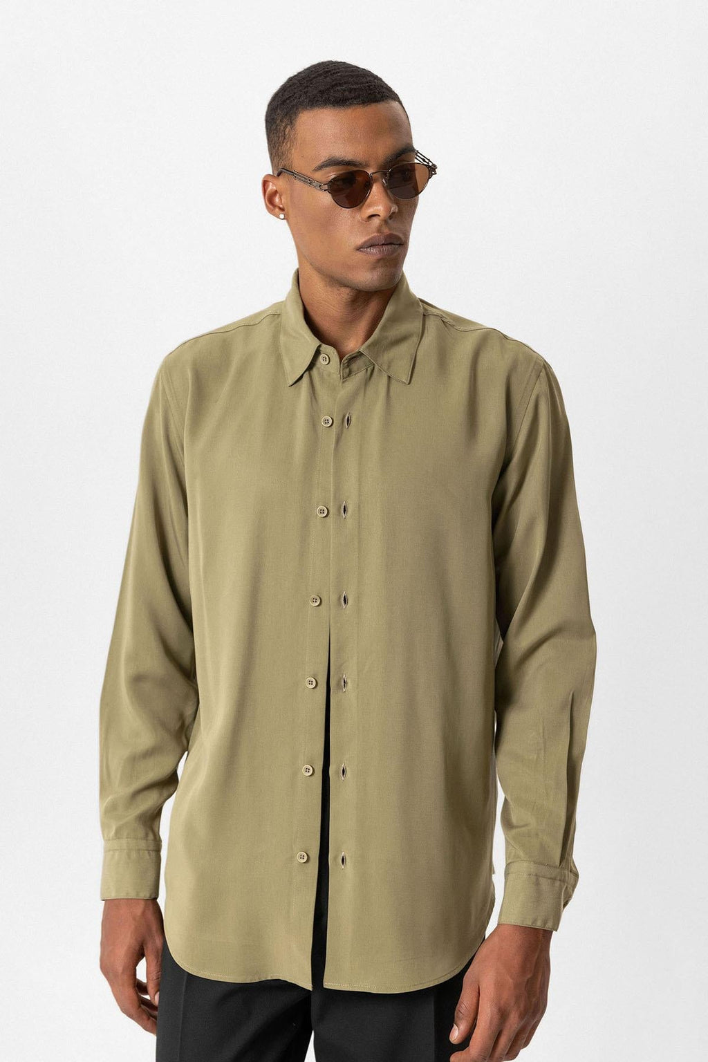 Khaki Technical Tencel Fabric Men's Shirt - Wessi