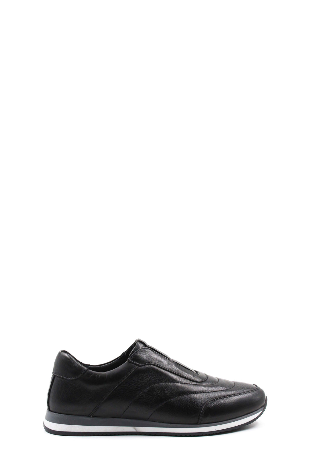 Men's Black Leather Slip-On Sneakers-Wessi