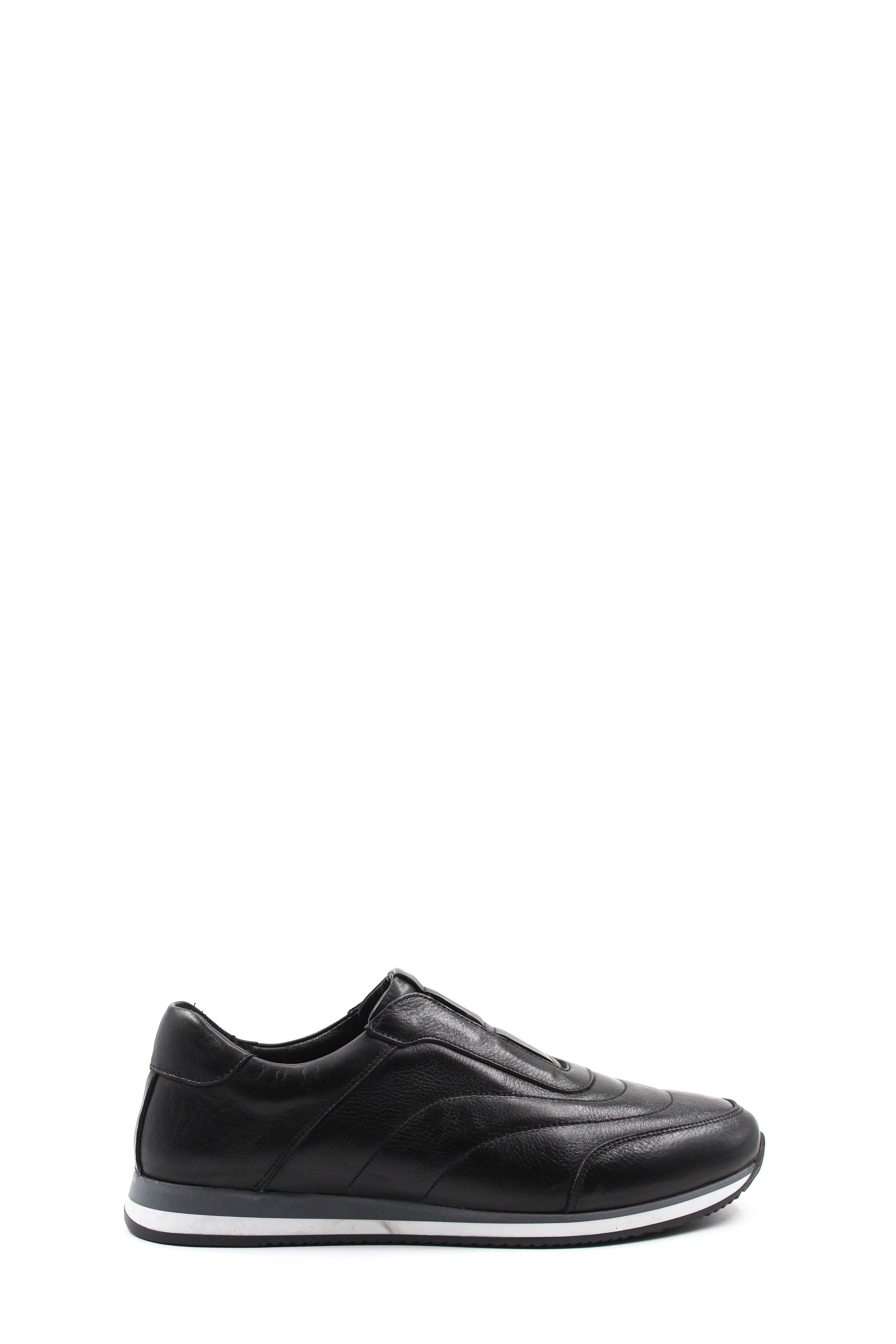 Men's Black Leather Slip-On Sneakers-Wessi