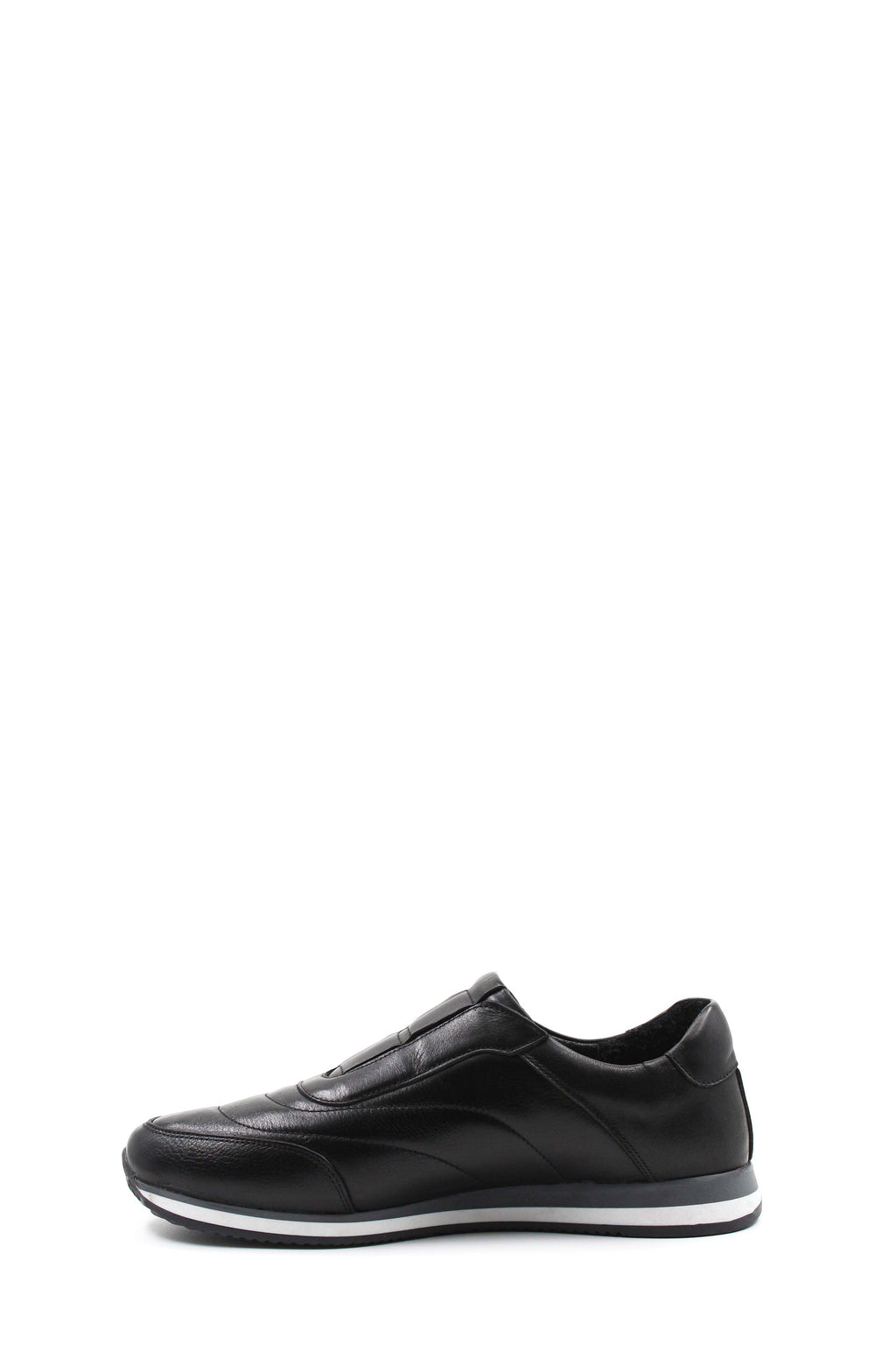 Men's Black Leather Slip-On Sneakers-Wessi