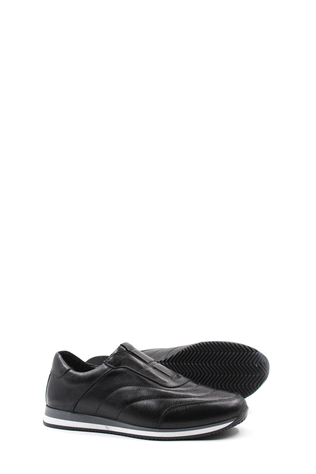 Men's Black Leather Slip-On Sneakers-Wessi