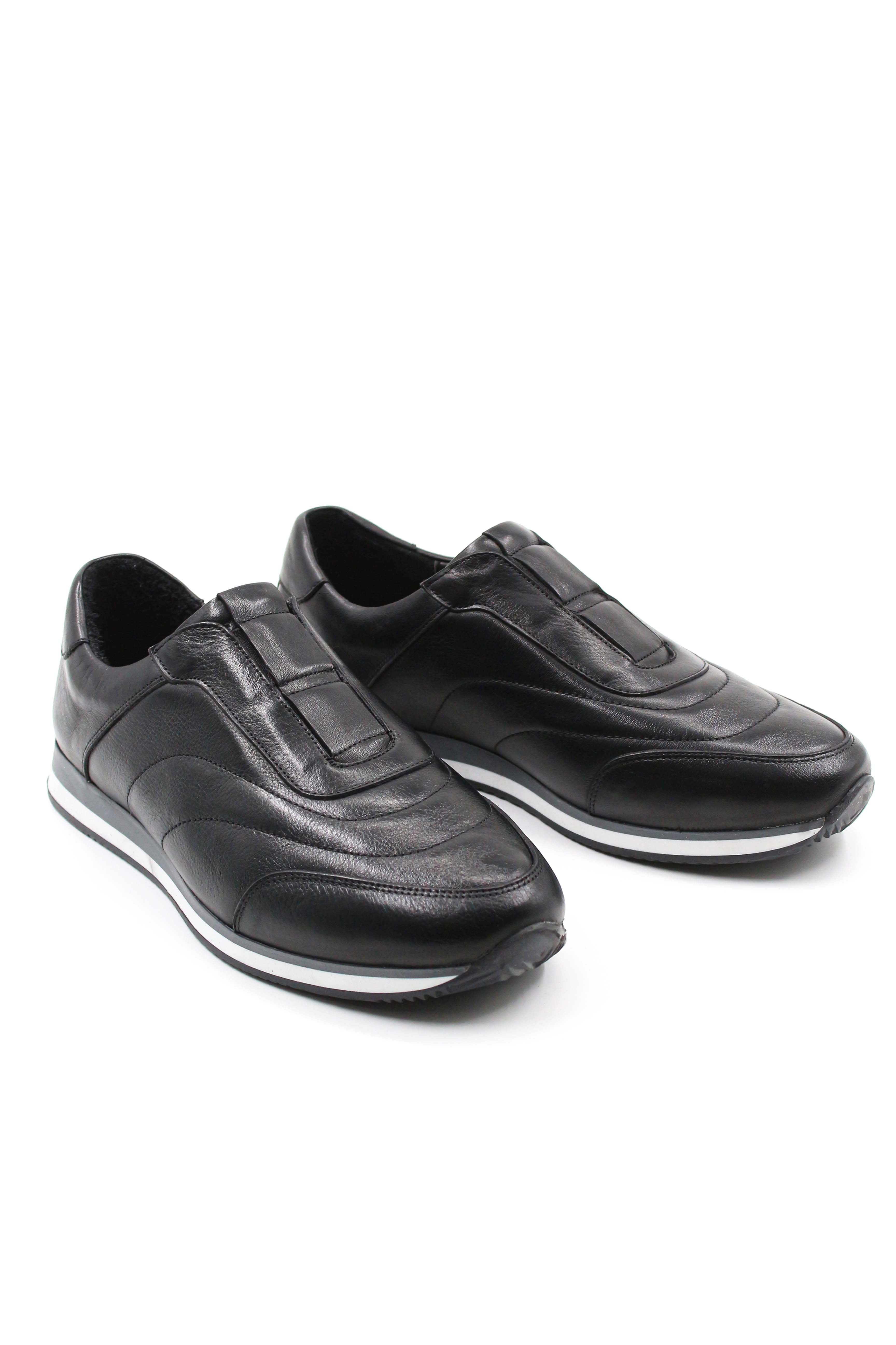 Men's Black Leather Slip-On Sneakers-Wessi