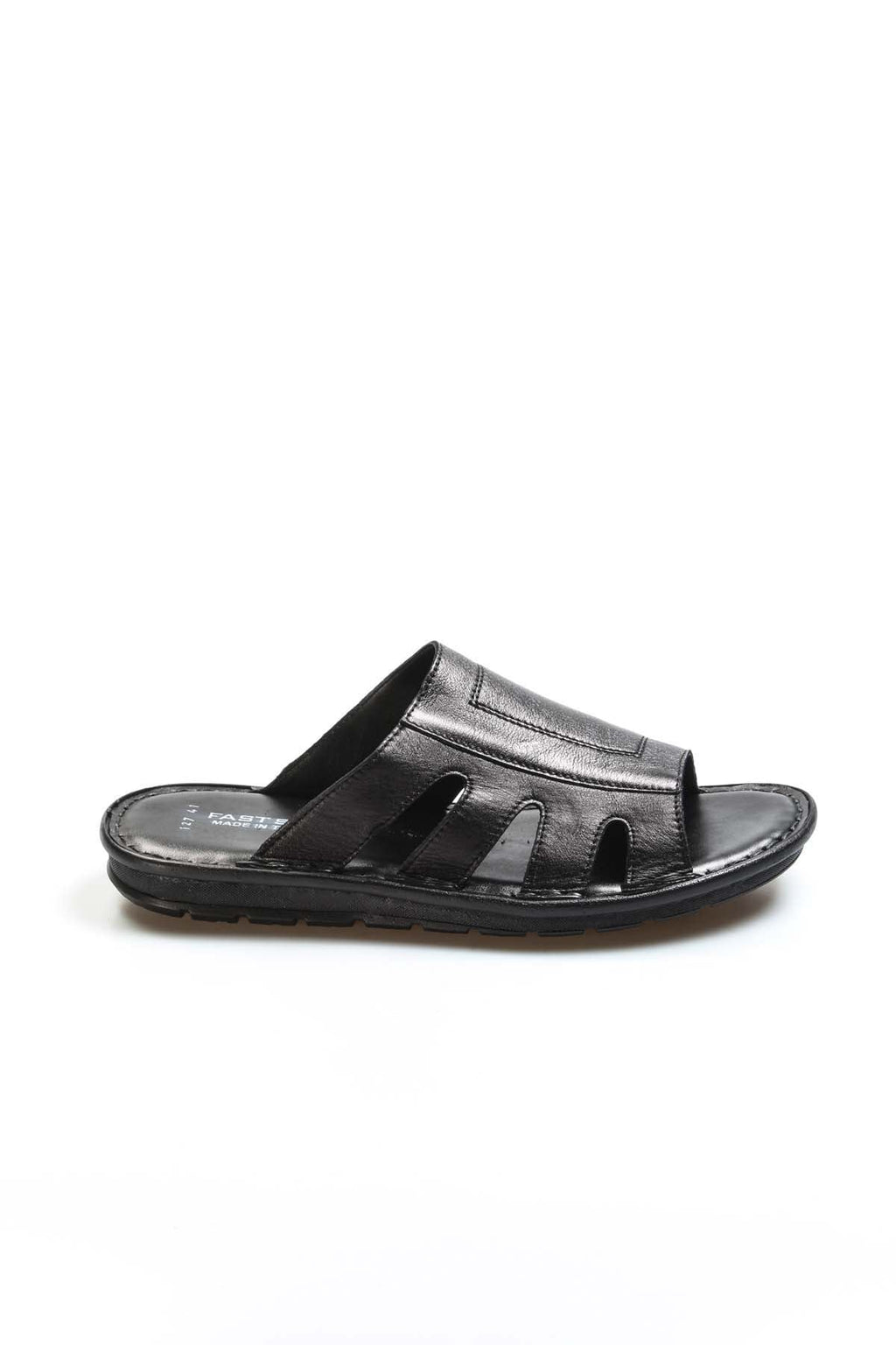 Black Leather Slide Sandals Wessi