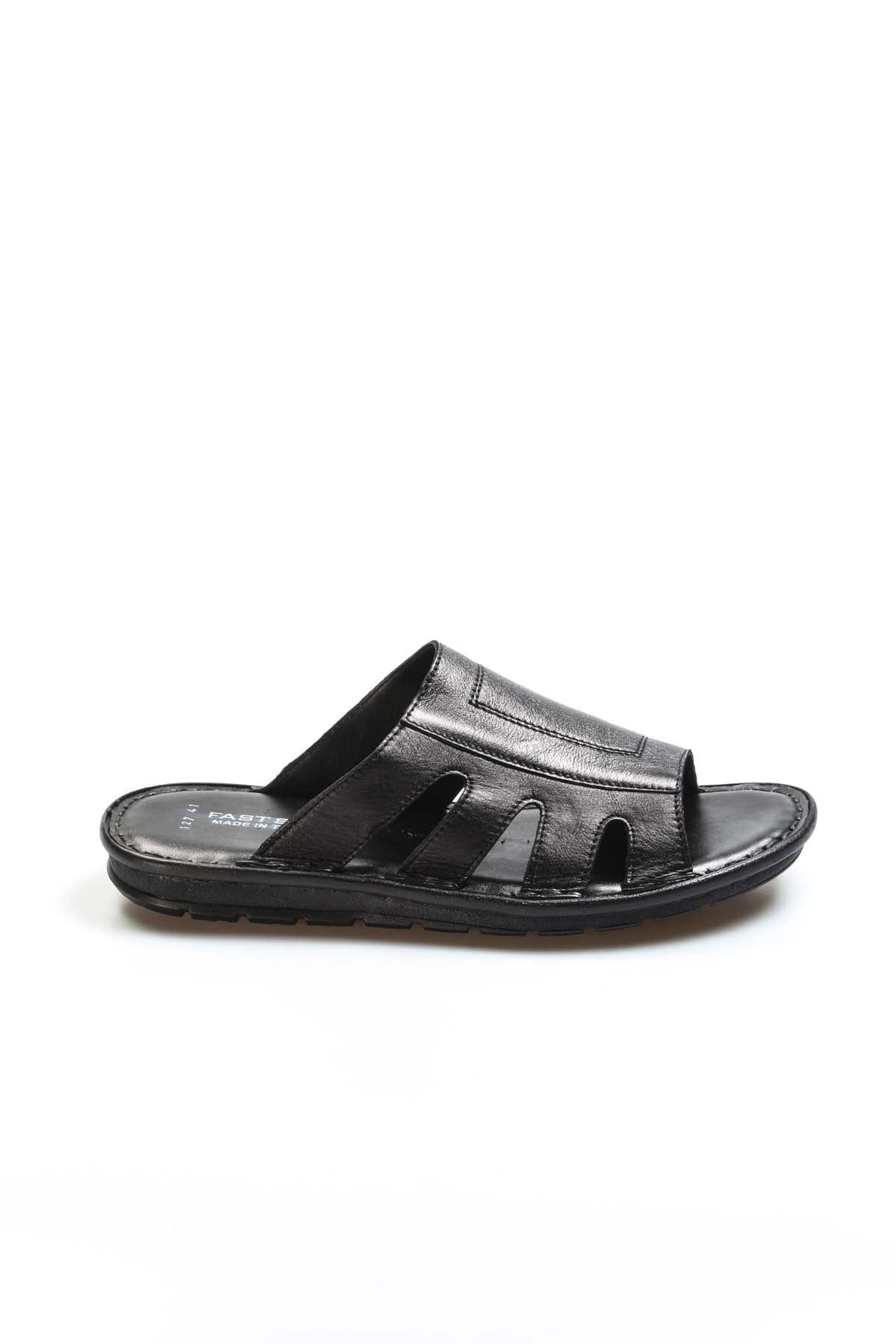 Black Leather Slide Sandals Wessi