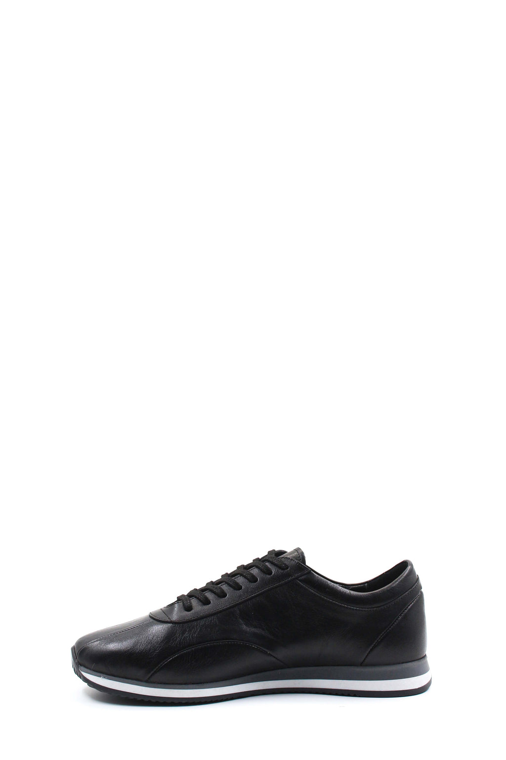 Men's Black Leather Low-Top Sneakers with Contrast Sole - Wessi