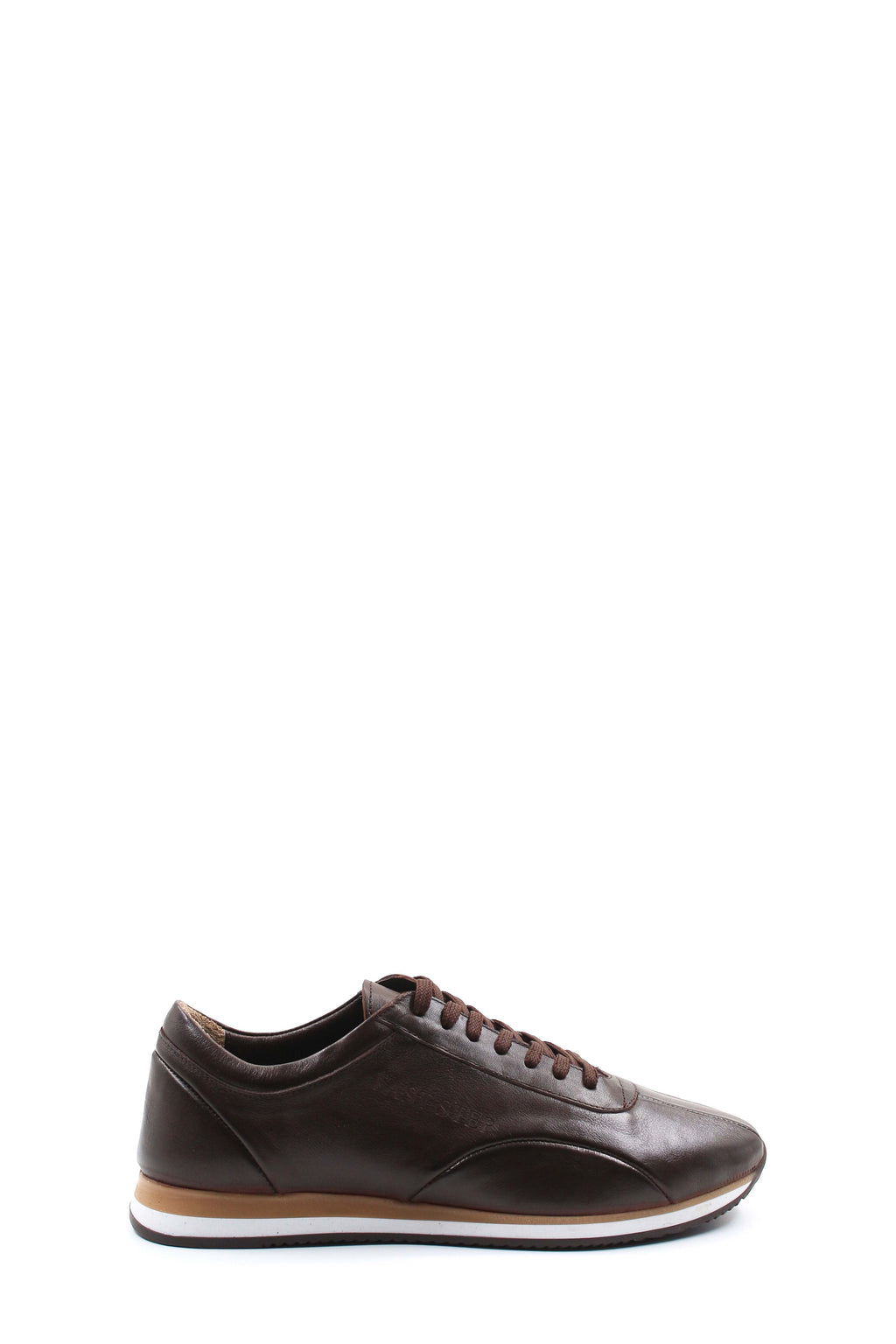 Men's Brown Leather Casual Sneakers-Wessi