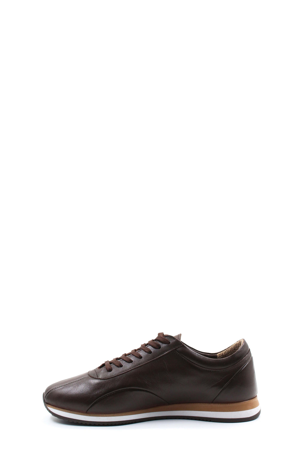 Men's Brown Leather Casual Sneakers-Wessi