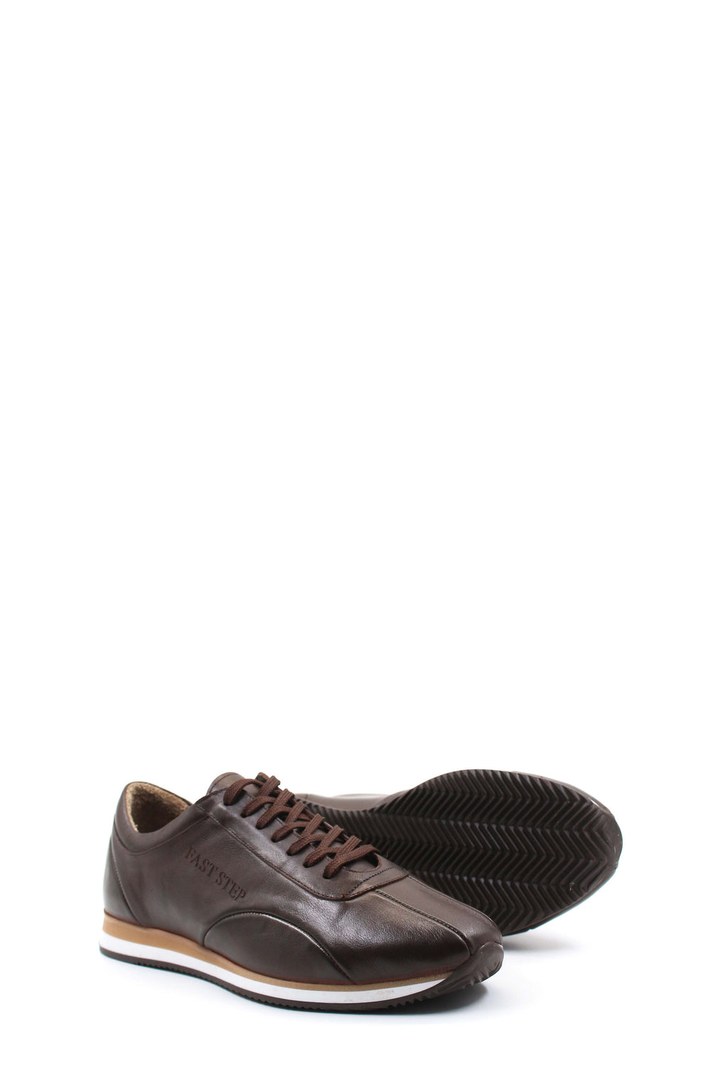 Men's Brown Leather Casual Sneakers-Wessi