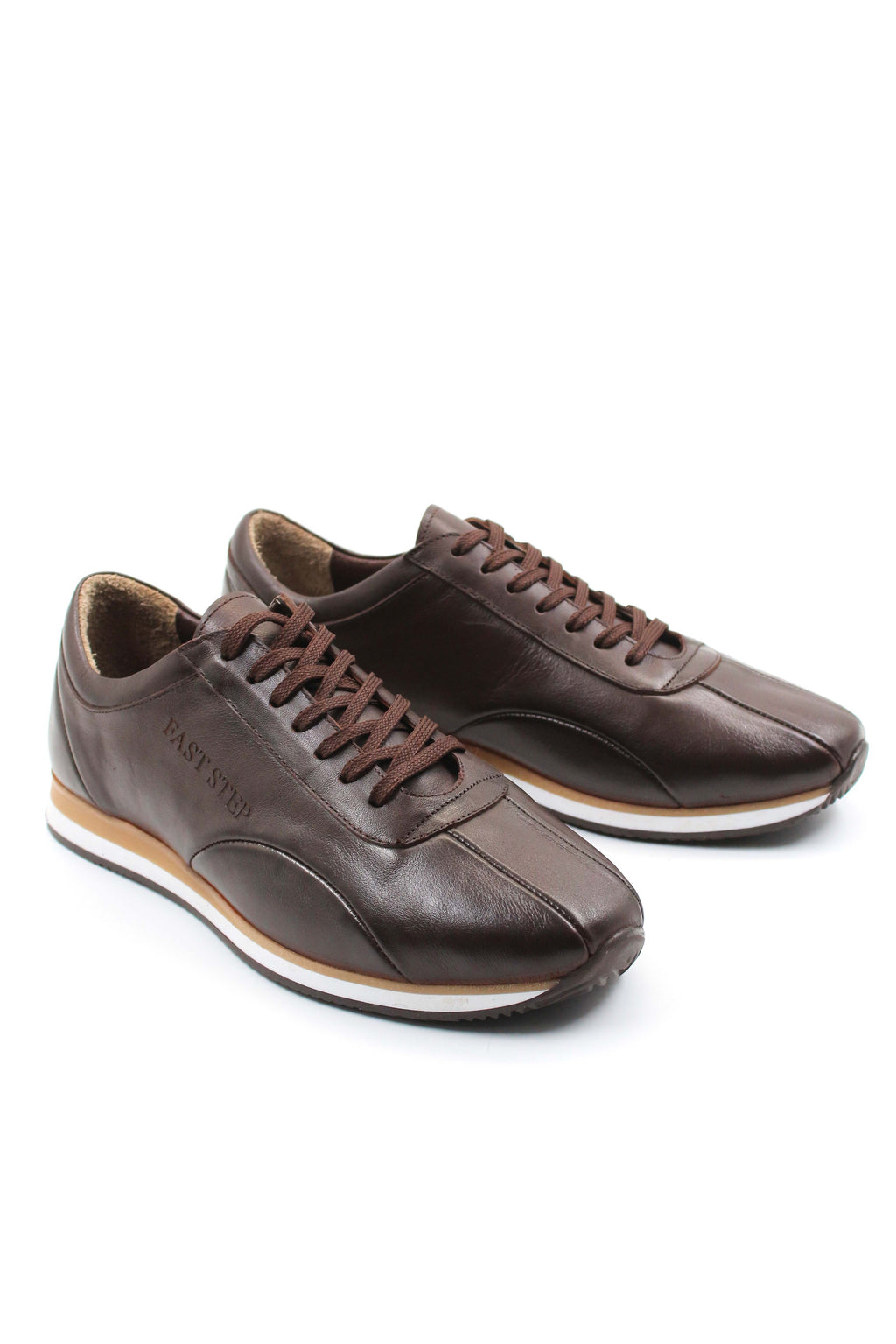 Men's Brown Leather Casual Sneakers-Wessi