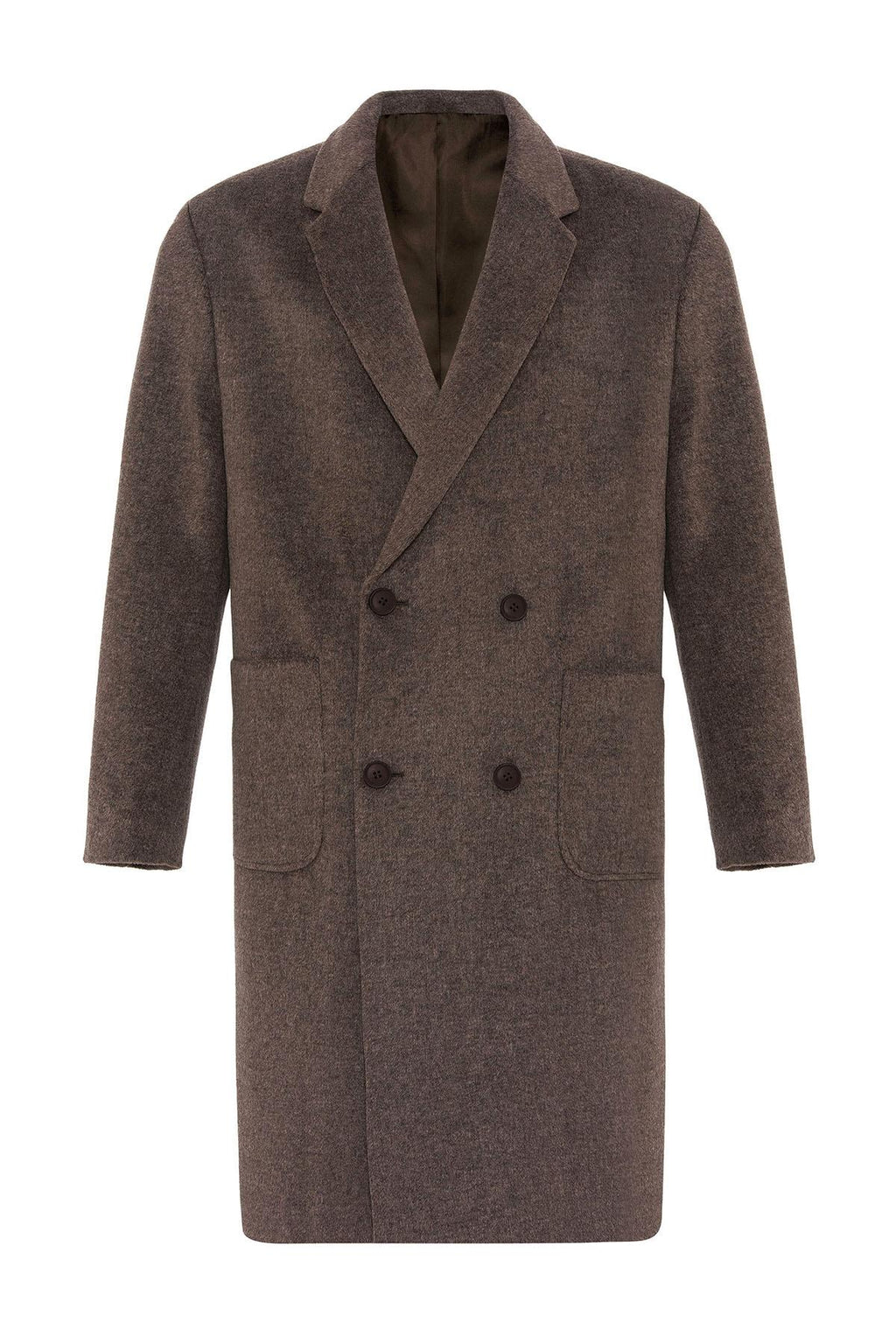 Brown Textured Double-Breasted Men's Coat - Wessi