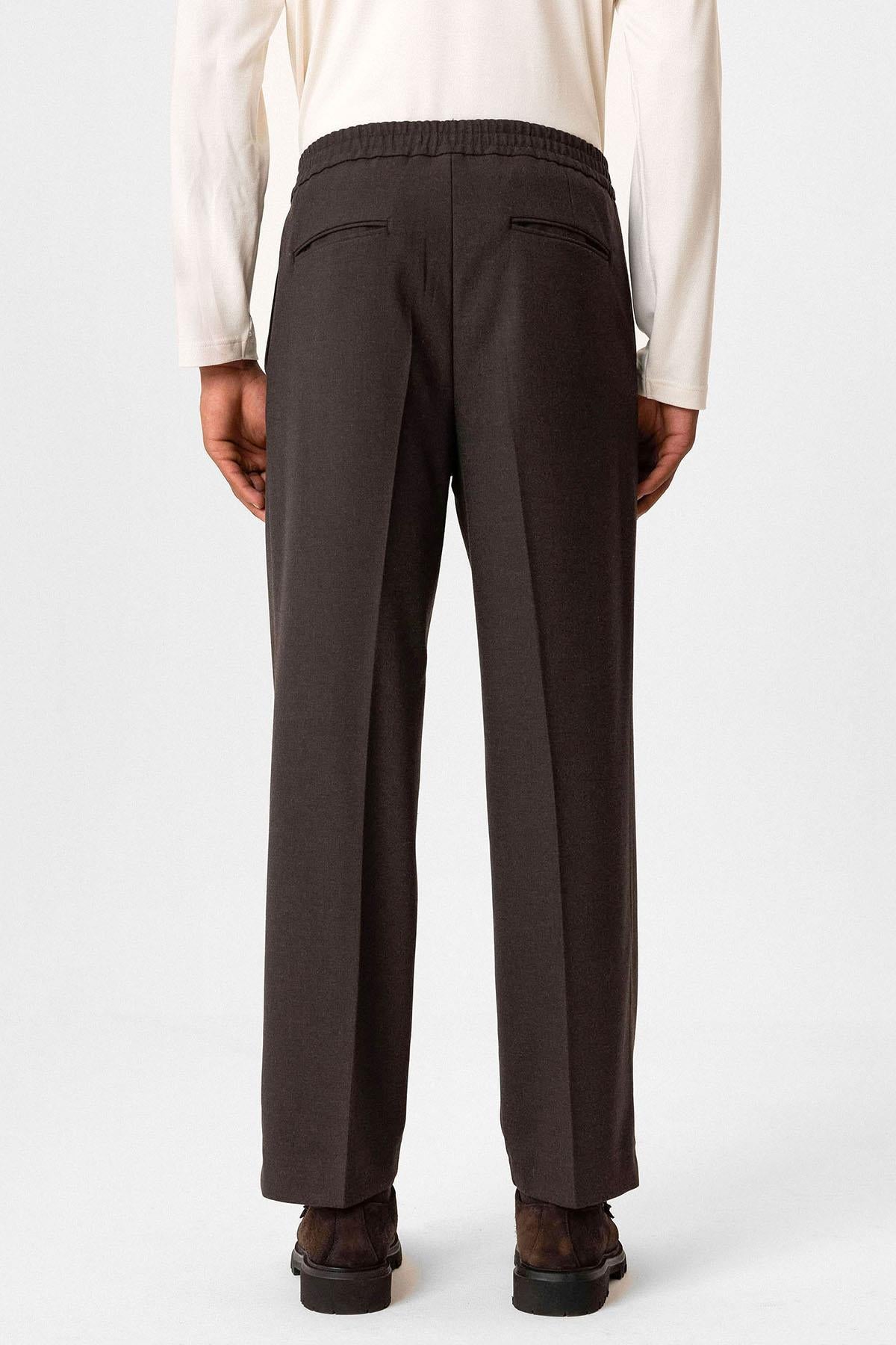 Brown Elastic Waist Baggy Men's Trousers -Wessi