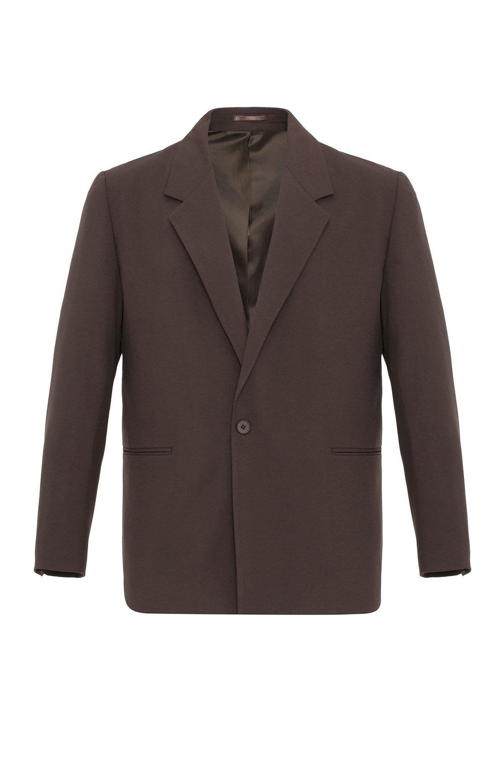 Brown Single-Button Relaxed Men's Blazer Jacket - Wessi
