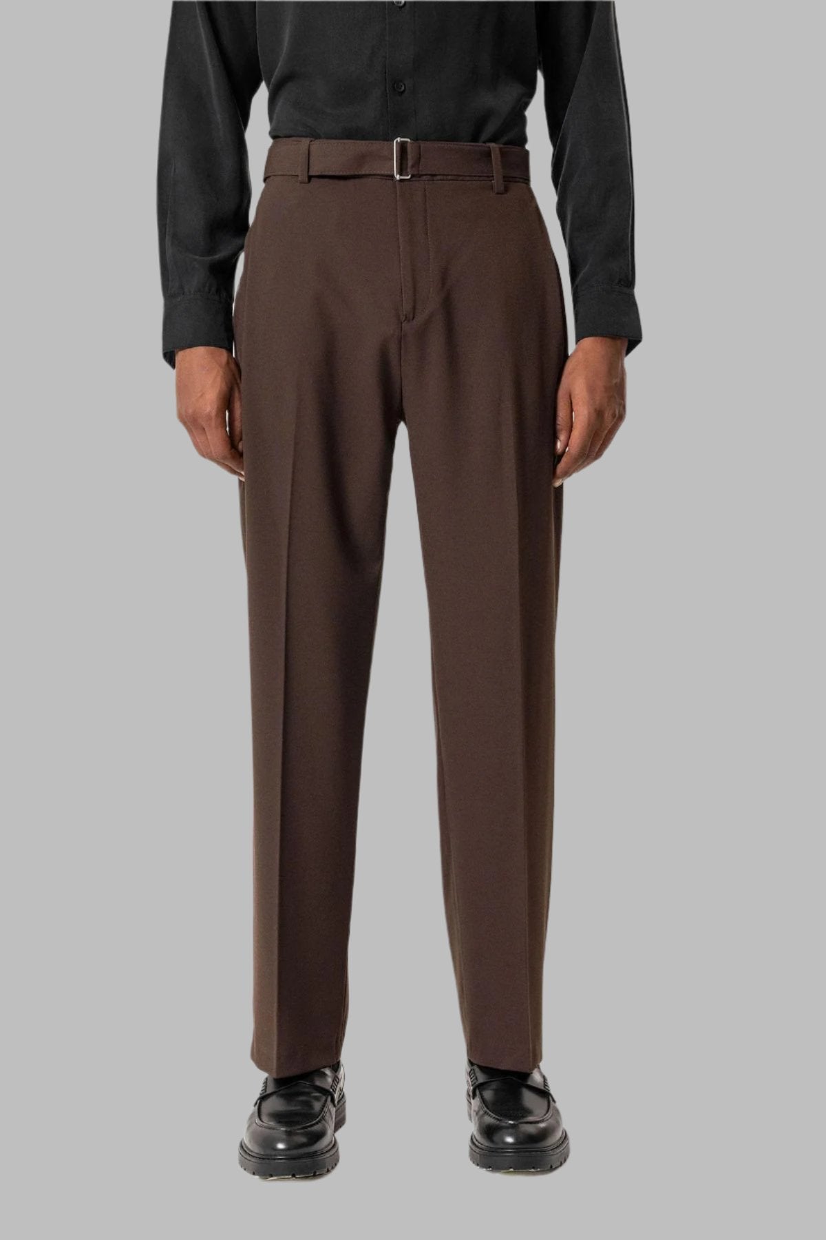 Brown High-Waisted Belted Men's Trousers - Wessi