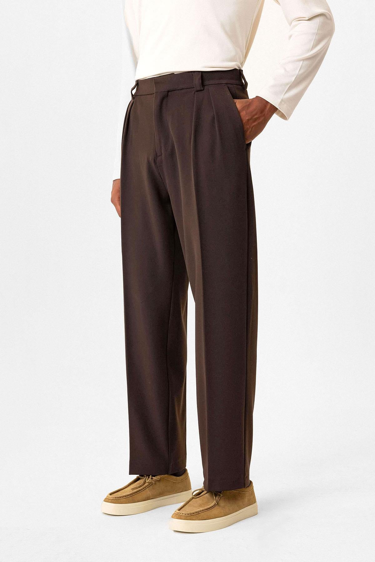 High Waist Pleated Relaxed Fit Baggy Men's Pants - Wessi