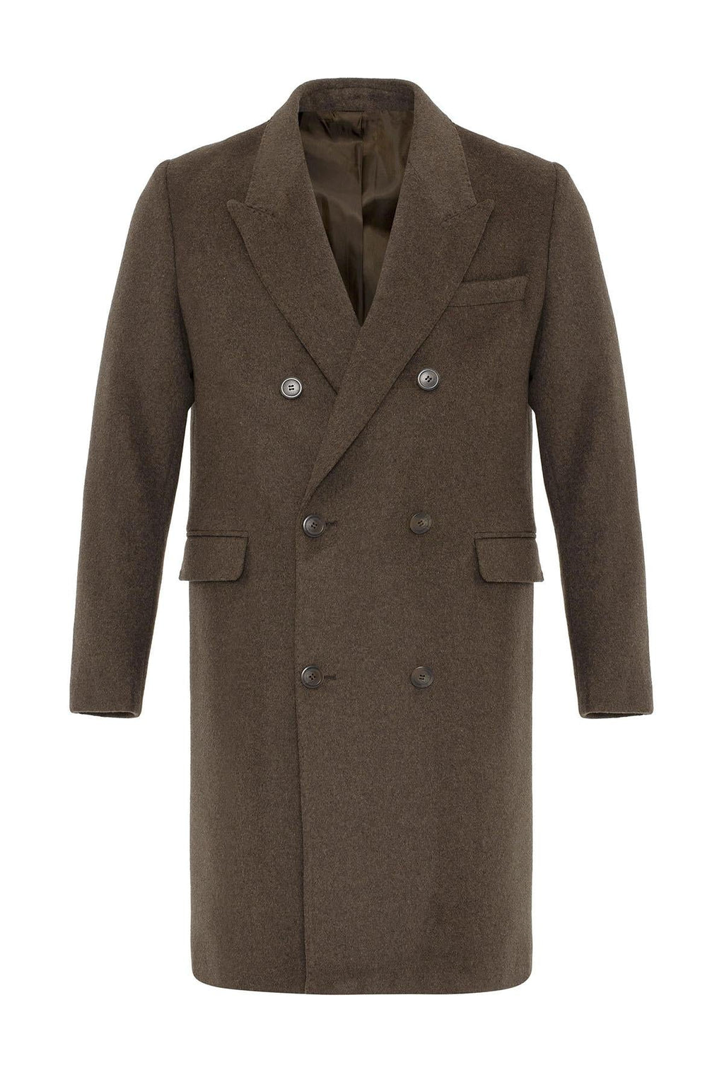 Brown Wool-Blend Double-Breasted Men's Coat - Wessi