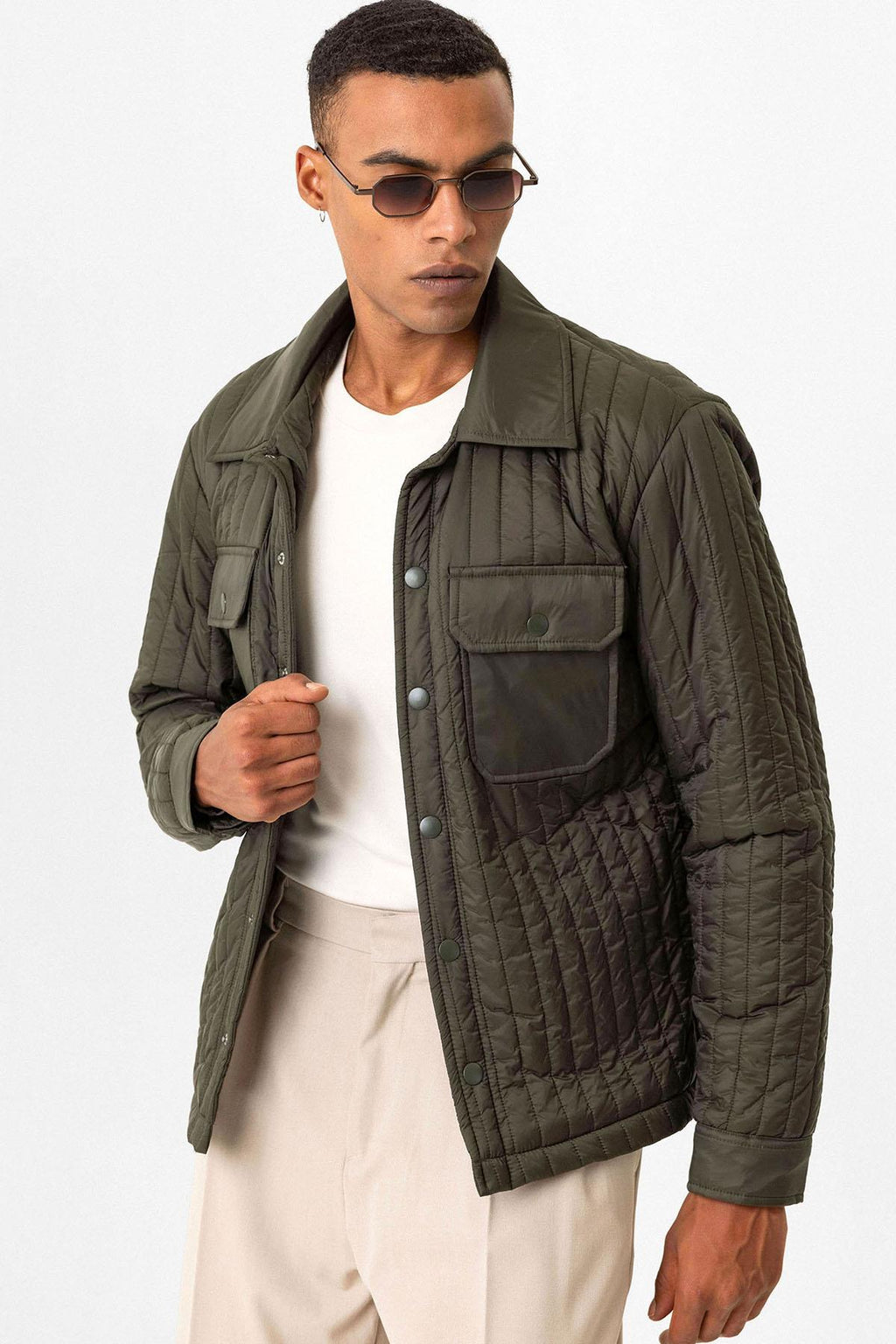 Dark Khaki Lightweight Quilted Men's Jacket - Wessi
