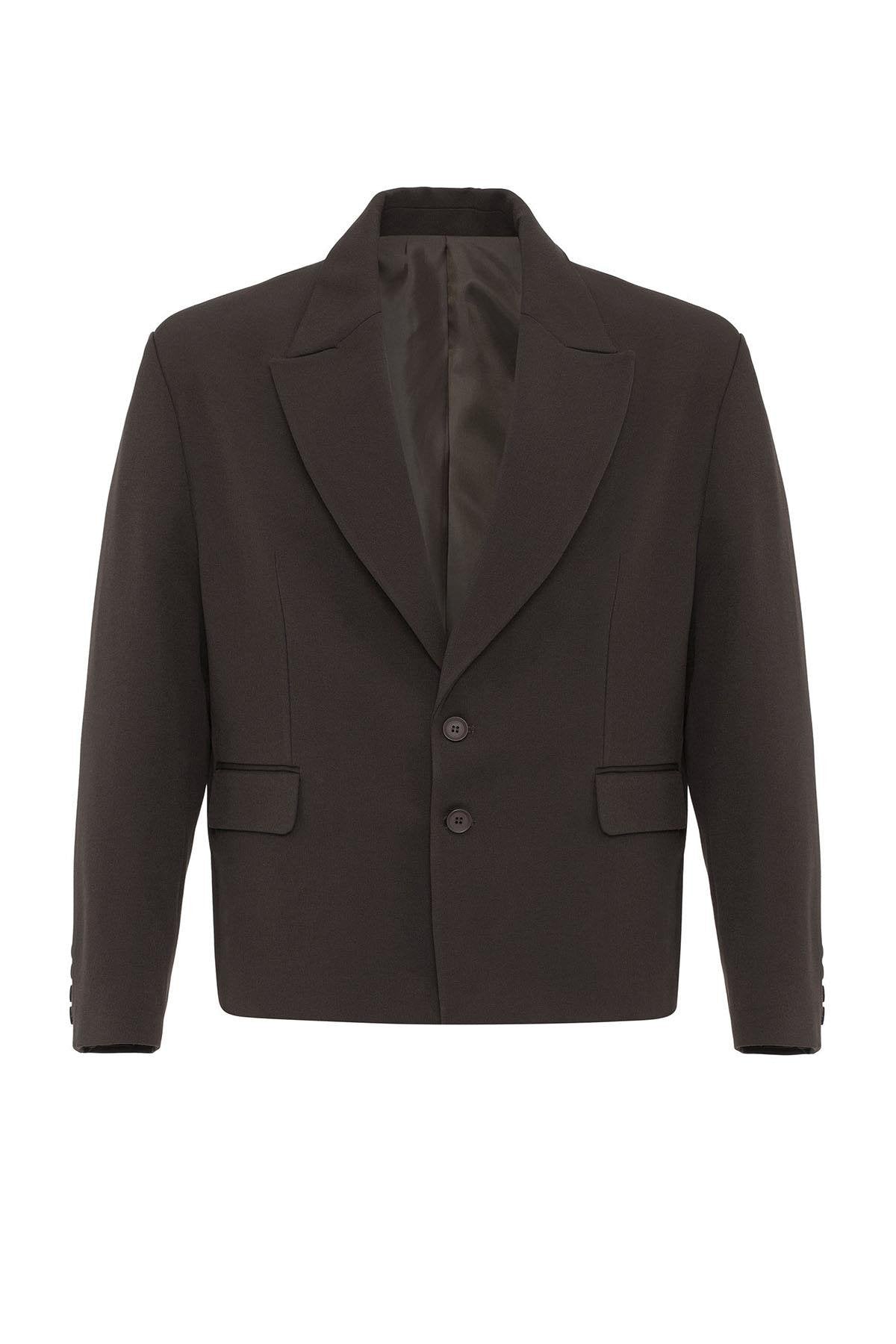 Dark Brown Crop Fit Men's Blazer Jacket - Wessi