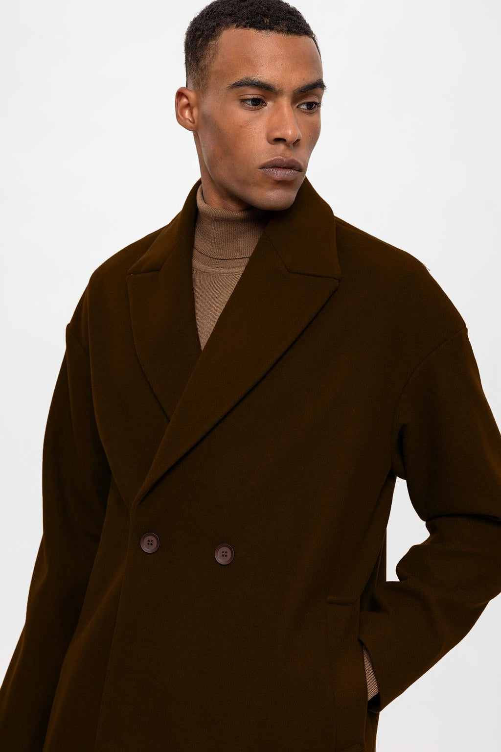 Dark Brown Oversized Double-Breasted Men's Coat  - Wessi
