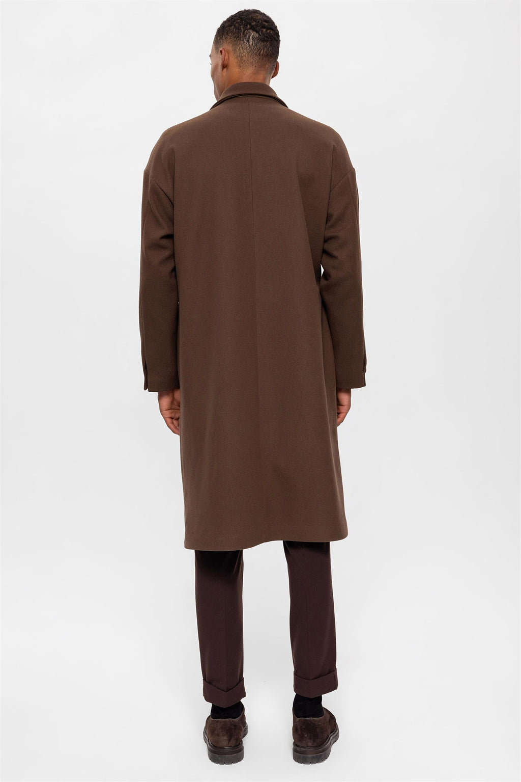 Brown Belted Oversize Men's Coat - Wessi