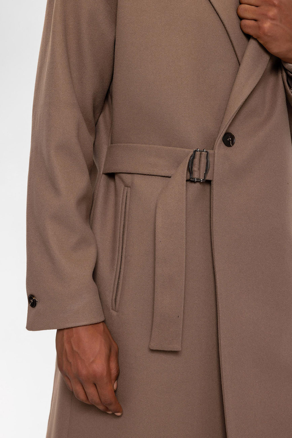 Beige Belted Oversize Men Coats - Wessi