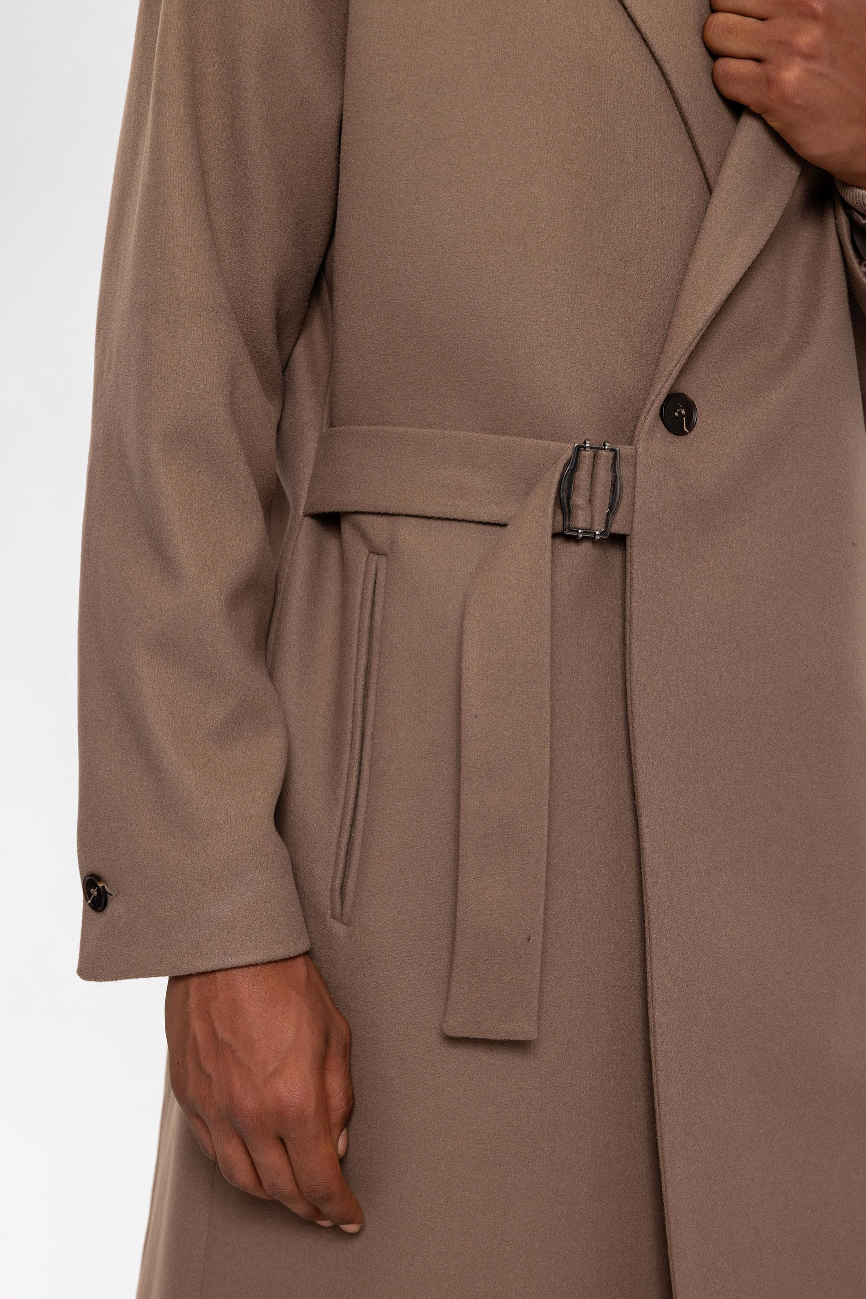 Beige Belted Oversize Men Coats - Wessi