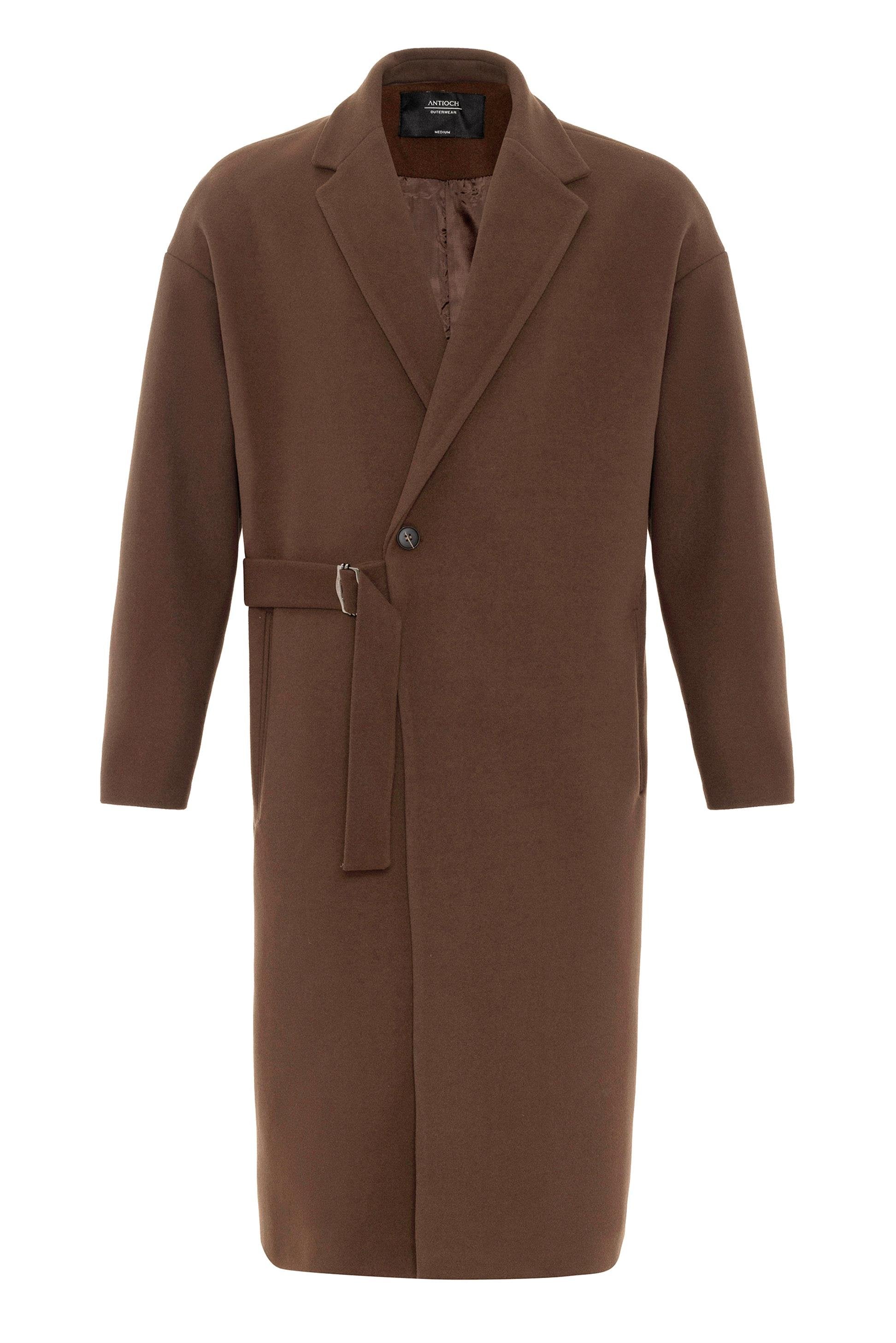 Brown Belted Oversize Men's Coat - Wessi